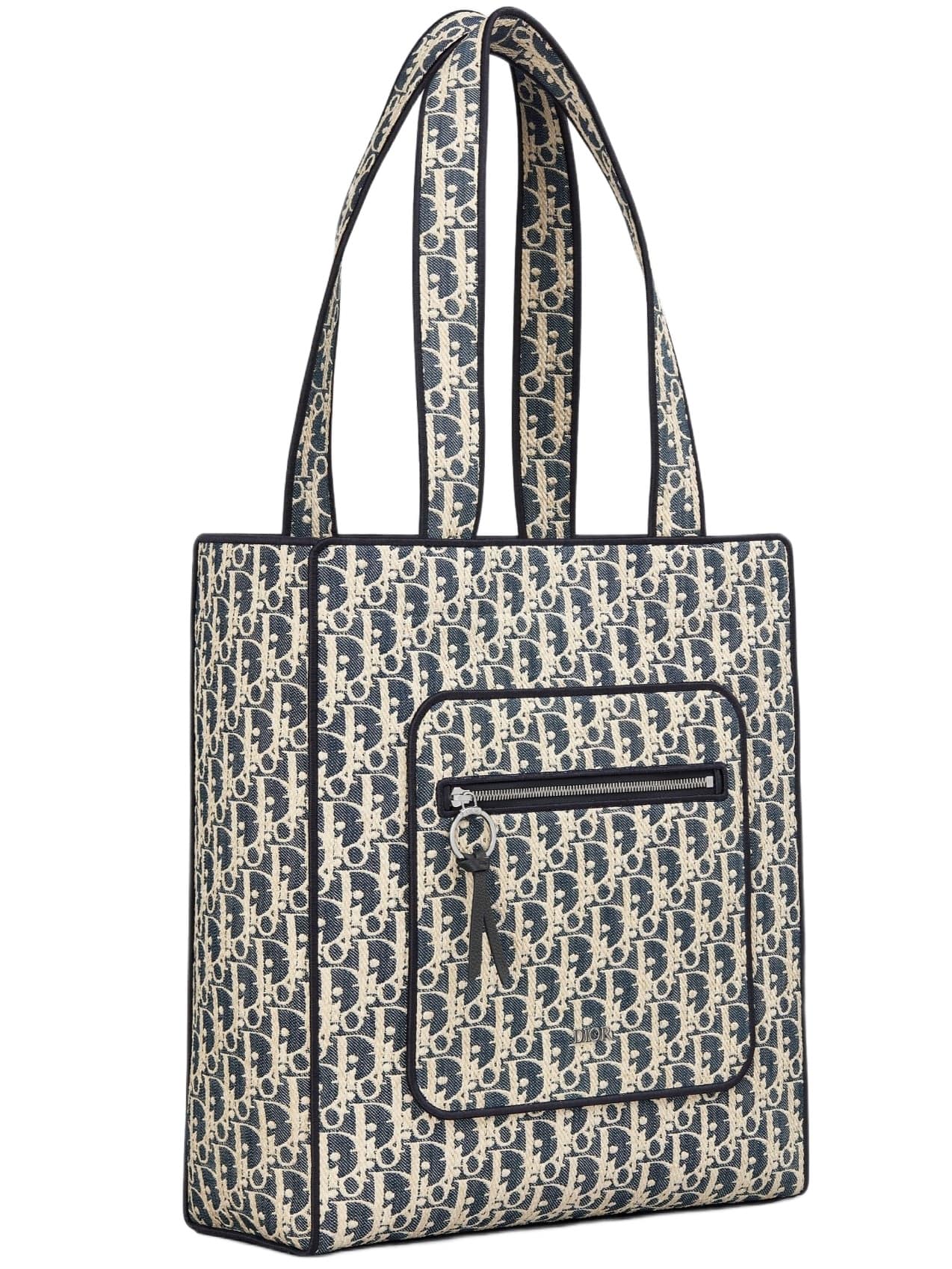 Túi Dior Blue and Beige Raffia-Effect Dior Oblique Denim Tote Bag 3