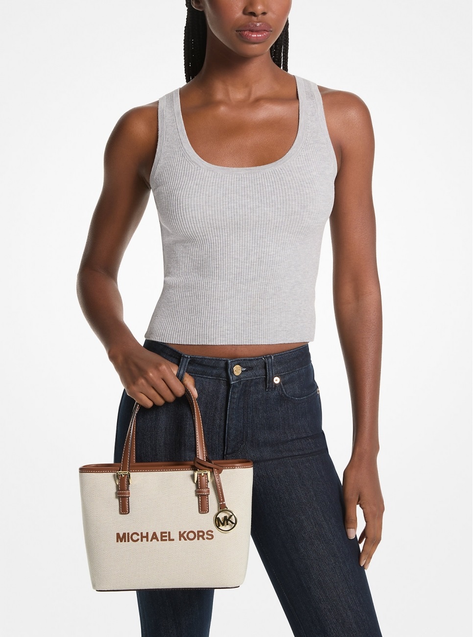 Túi Michael Kors Mini tout-bag Jet Set Travel from the canvas Brown 5