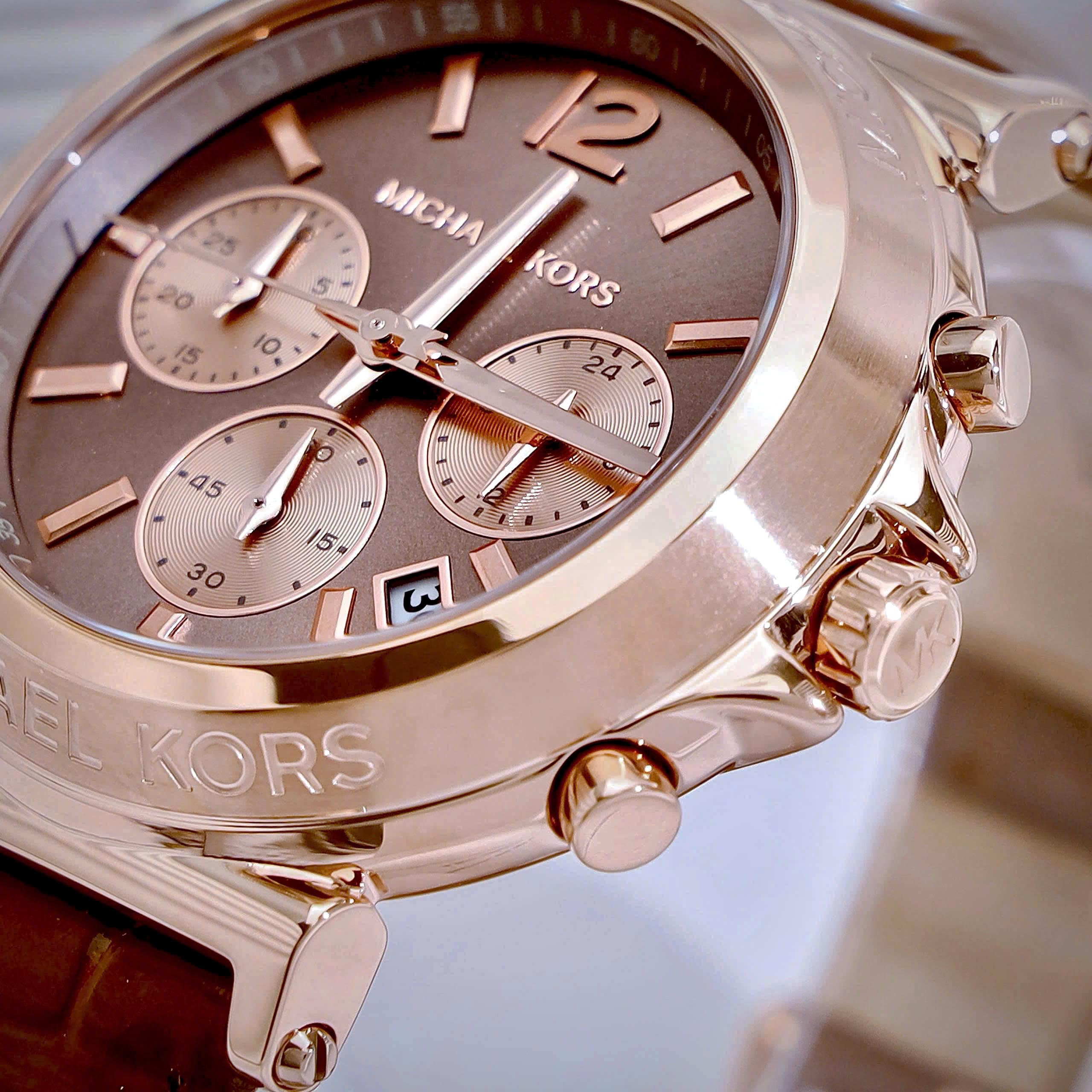 Đồng hồ nữ Michael Kors Maren Rose Gold-Tone and Crocodile Embossed Leather Watch MK7497 3