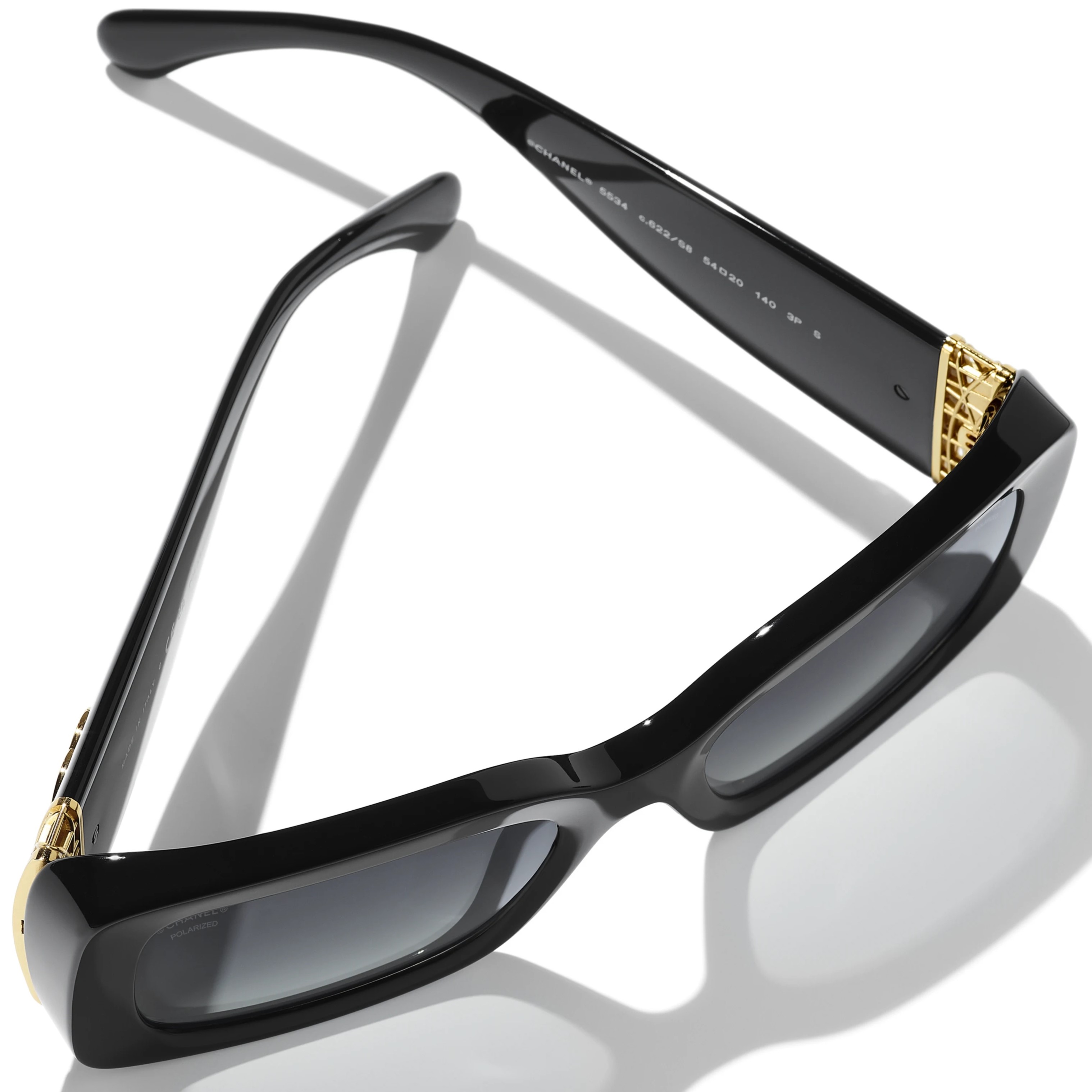 Kính mát Chanel Rectangle Sunglasses Black Acetate Metal 5534 3