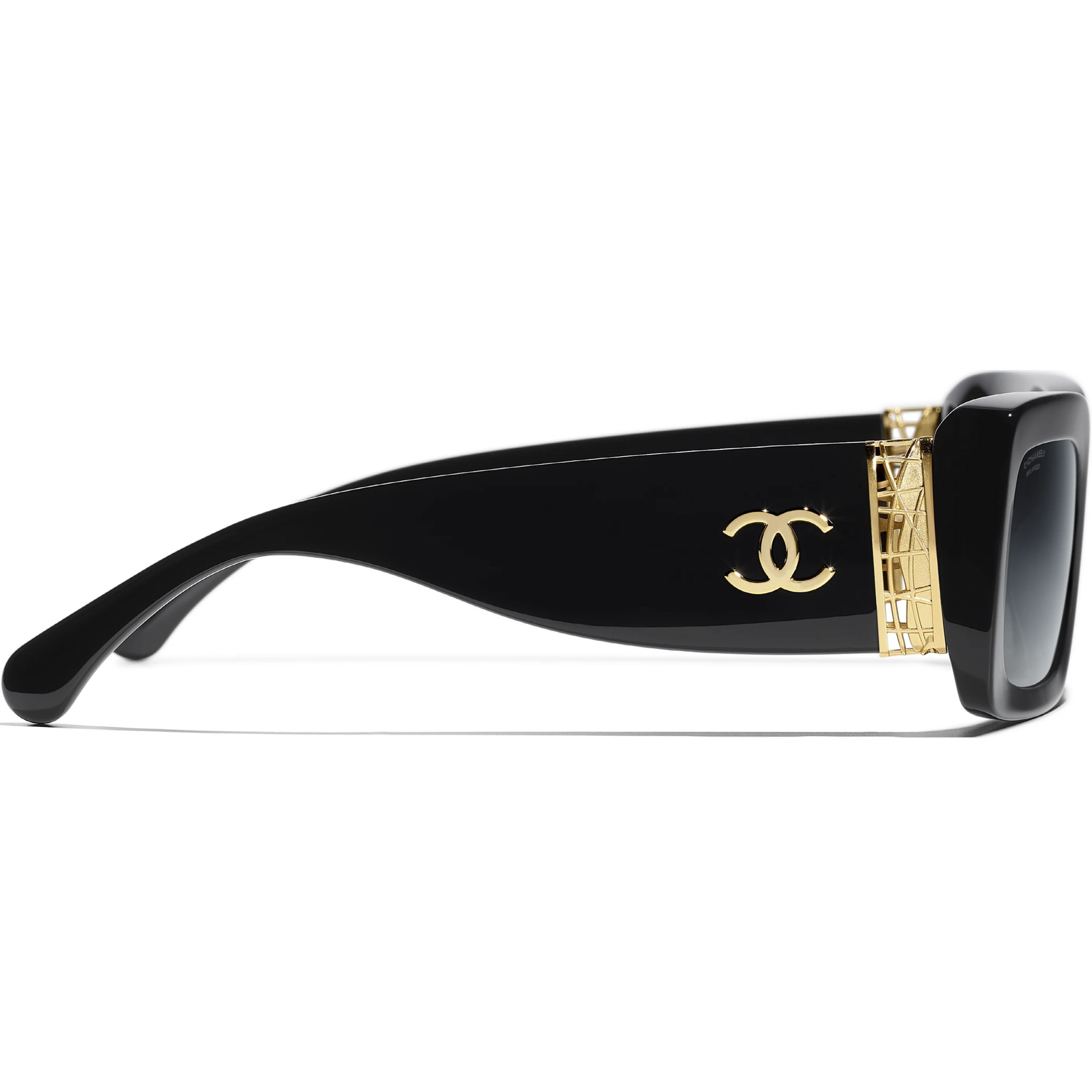 Kính mát Chanel Rectangle Sunglasses Black Acetate Metal 5534 1