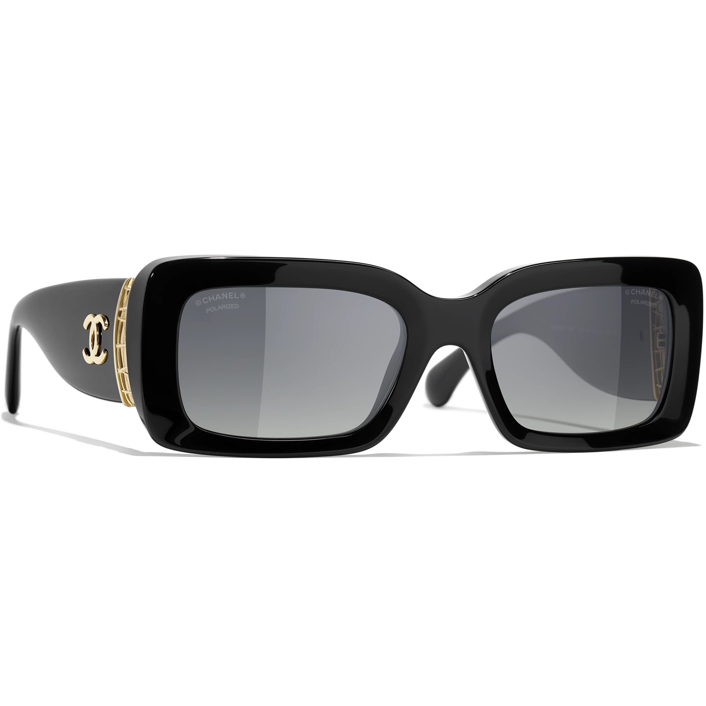 Kính mát Chanel Rectangle Sunglasses Black Acetate Metal 5534 6