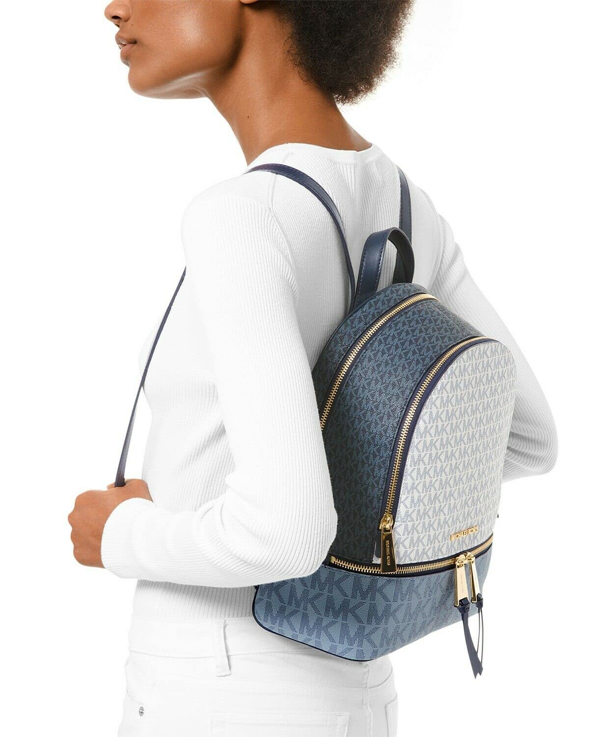 Balo MK Michael Kors Rhea Zip Medium Monogram Backpack Blue 2