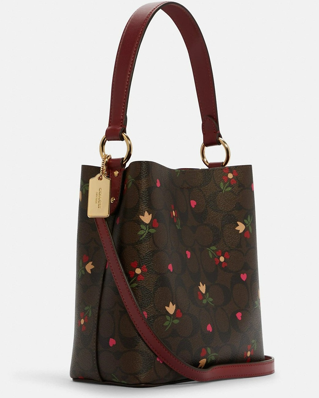 TÚI XÁCH NỮ COACH SMALL TOWN BUCKET BAG IN BROWN MULTI SIGNATURE CANVAS WITH HEART PETAL PRINT 5