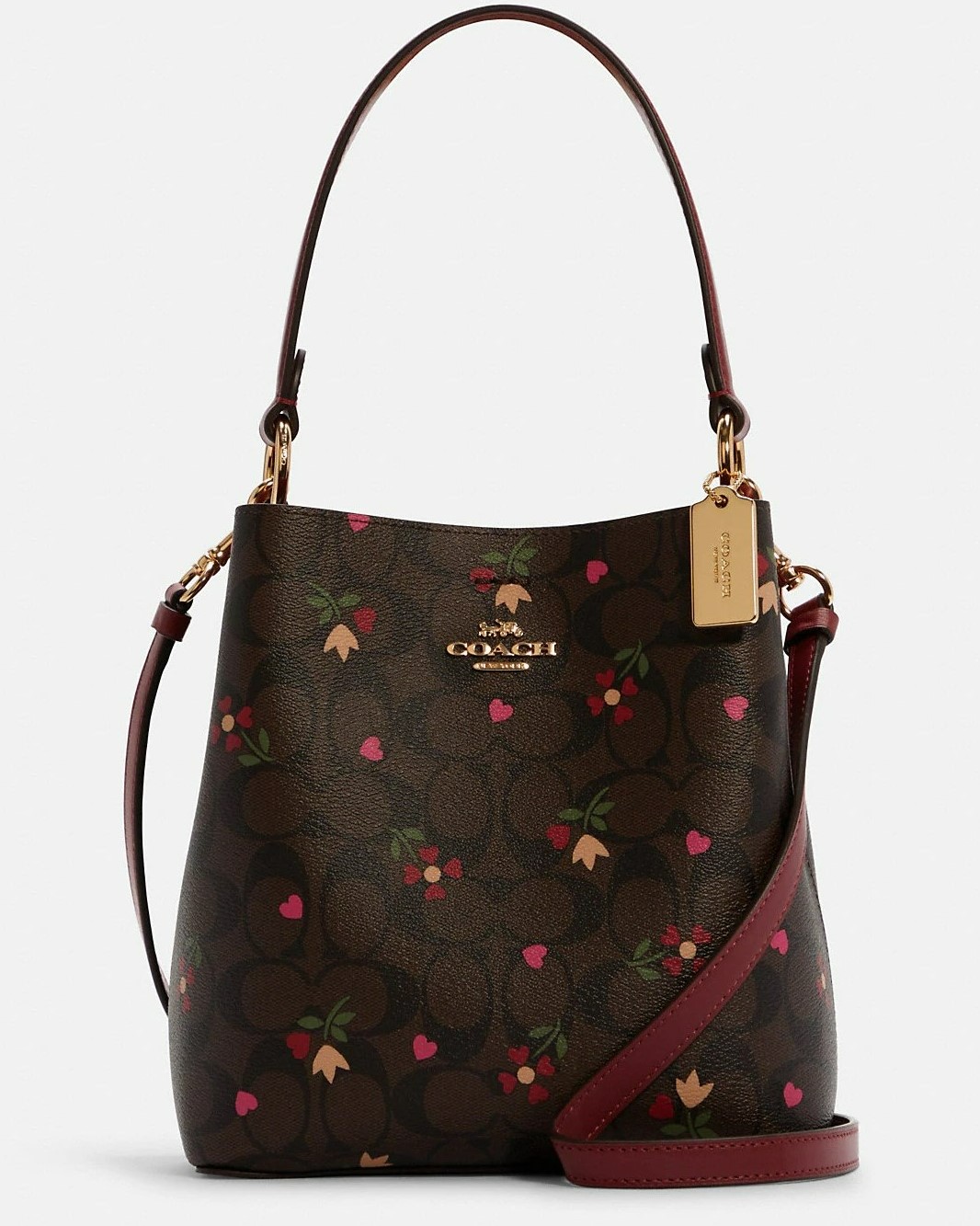 TÚI XÁCH NỮ COACH SMALL TOWN BUCKET BAG IN BROWN MULTI SIGNATURE CANVAS WITH HEART PETAL PRINT 6