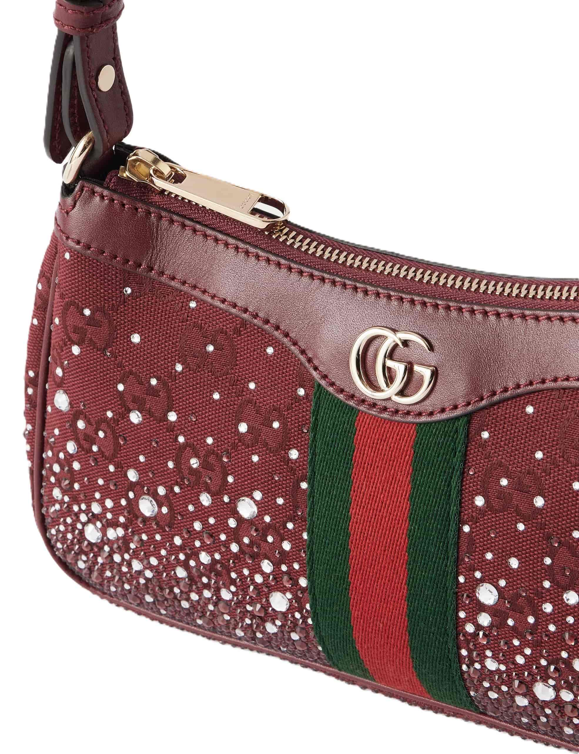 Túi Gucci Ophidia Crystals Small Shoulder Bag Rosso Ancora Red GG Canvas 3