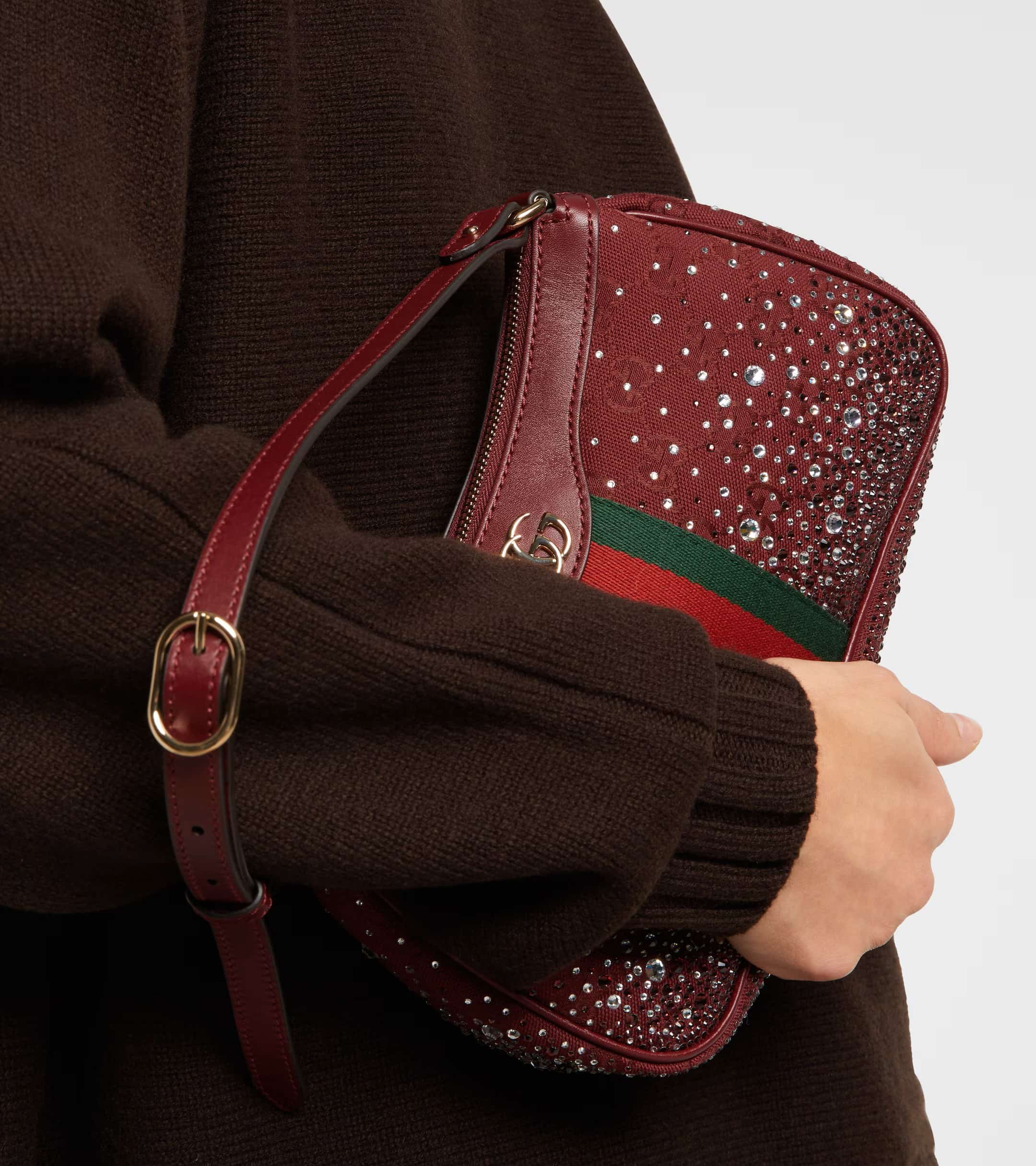 Túi Gucci Ophidia Crystals Small Shoulder Bag Rosso Ancora Red GG Canvas 5
