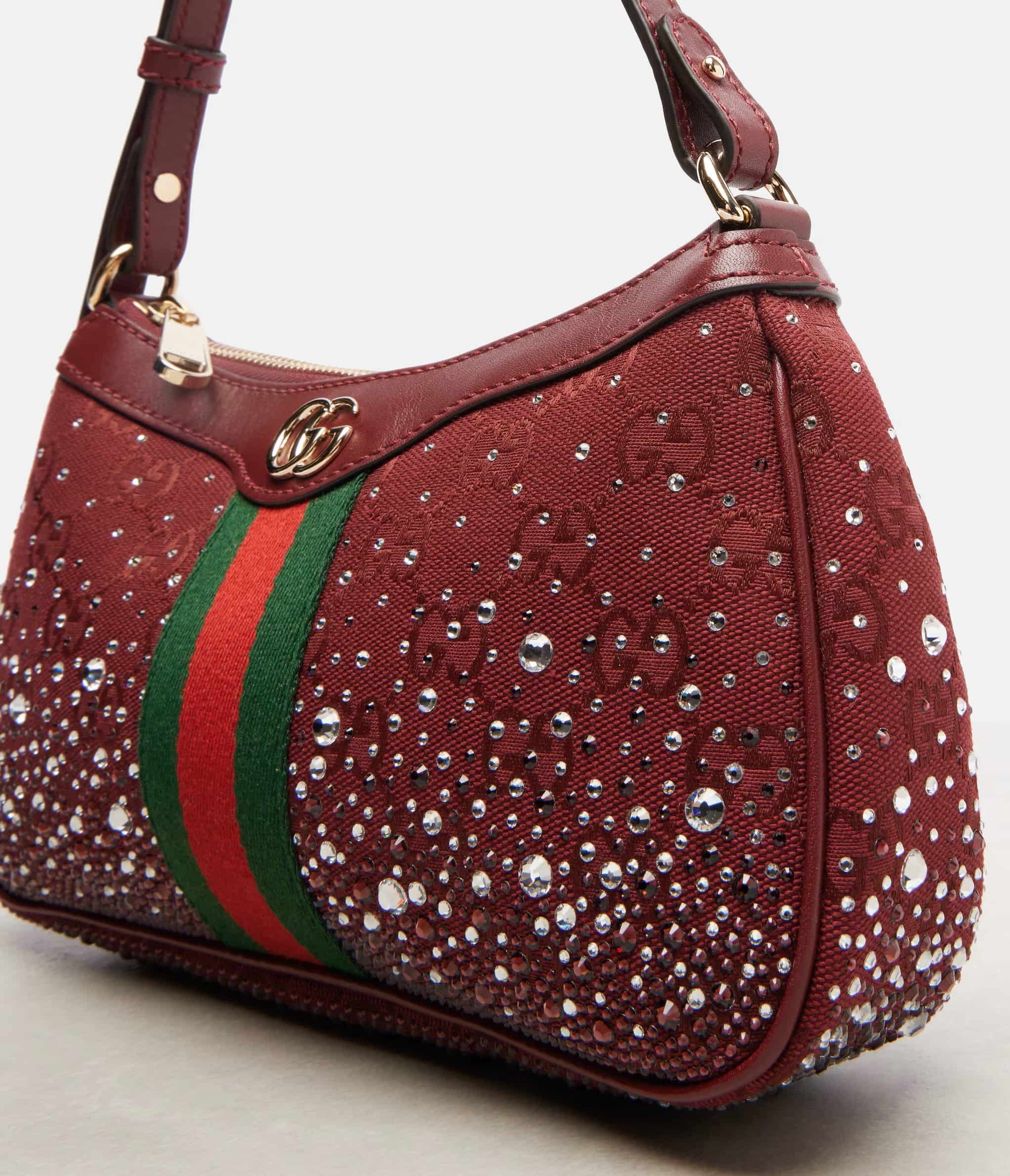 Túi Gucci Ophidia Crystals Small Shoulder Bag Rosso Ancora Red GG Canvas 10