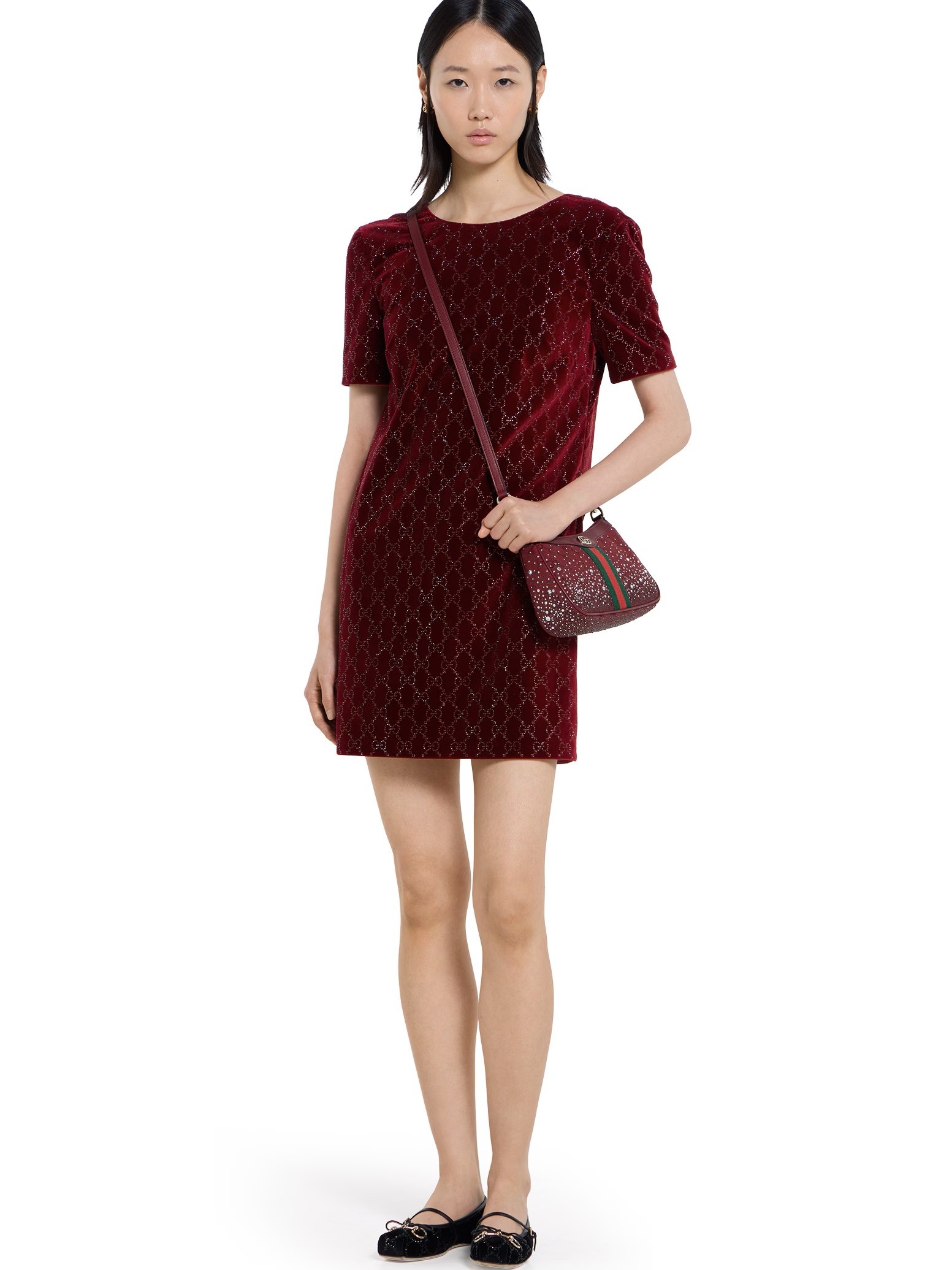 Túi Gucci Ophidia Crystals Small Shoulder Bag Rosso Ancora Red GG Canvas 13