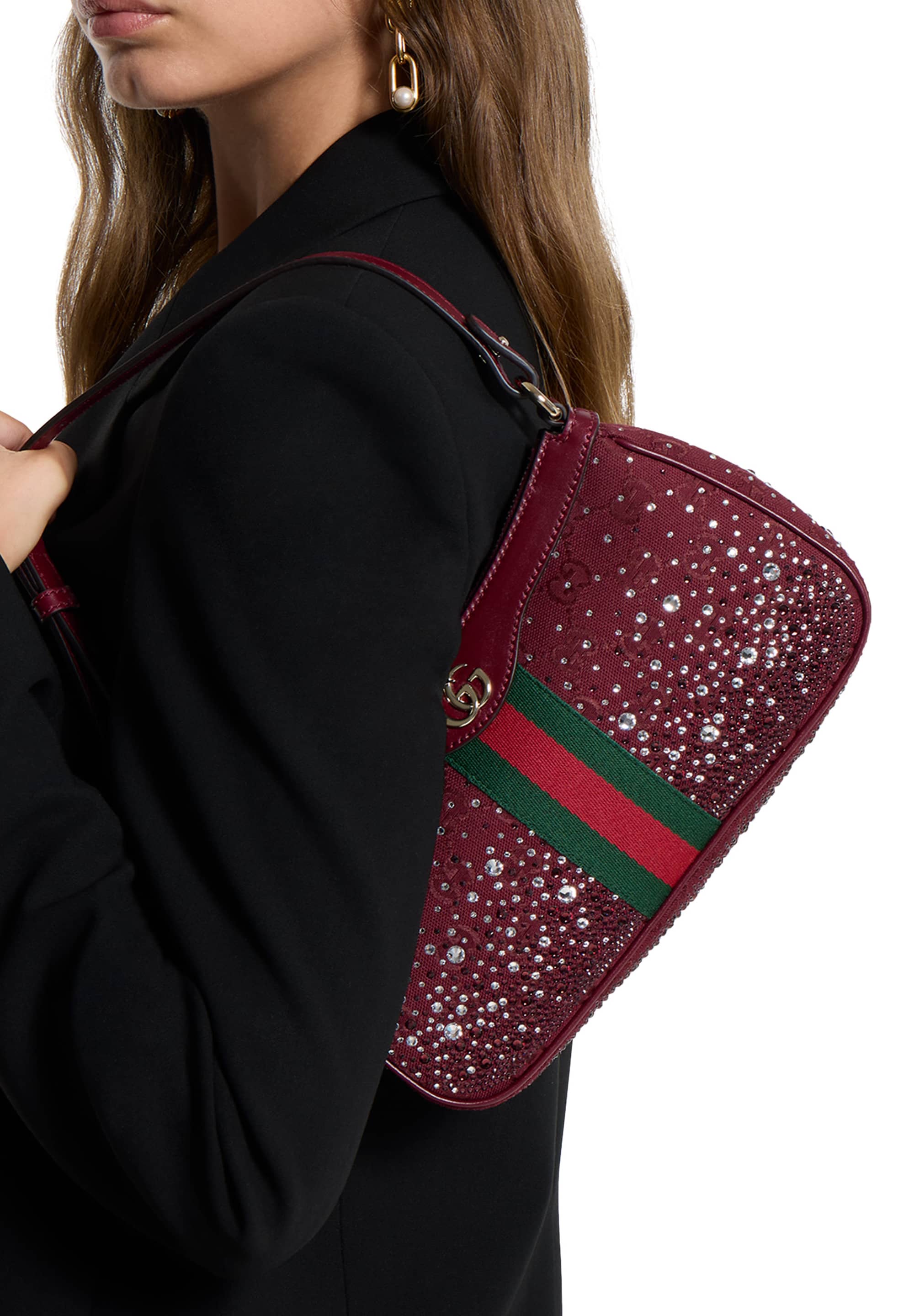 Túi Gucci Ophidia Crystals Small Shoulder Bag Rosso Ancora Red GG Canvas 18