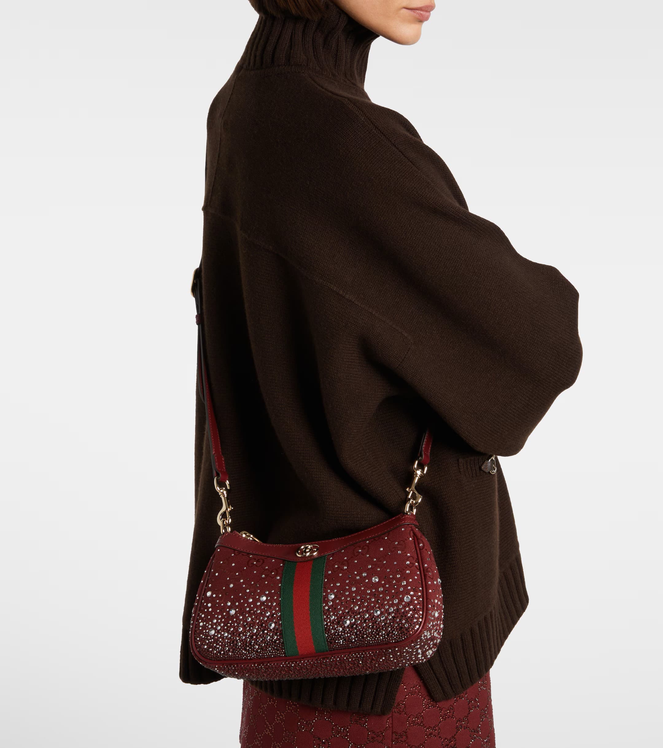 Túi Gucci Ophidia Crystals Small Shoulder Bag Rosso Ancora Red GG Canvas 20