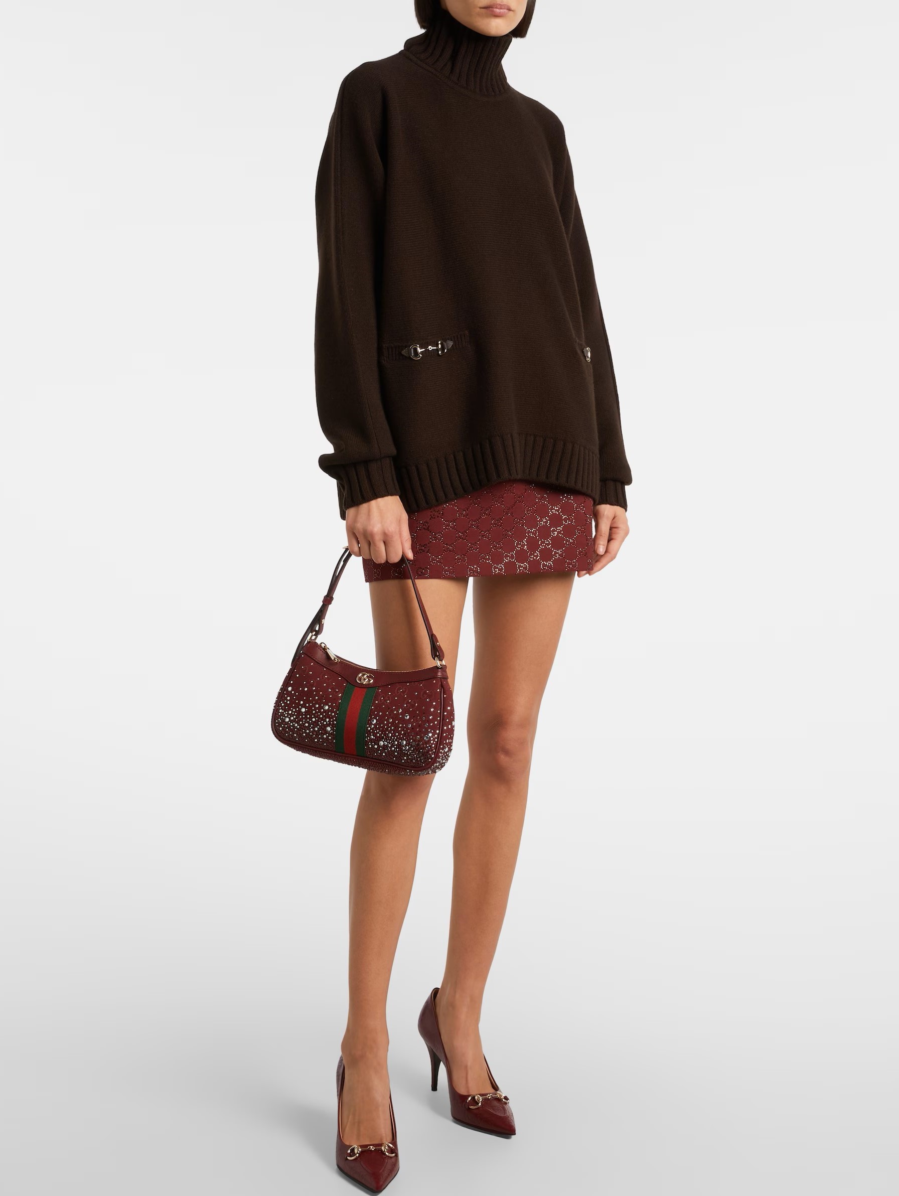 Túi Gucci Ophidia Crystals Small Shoulder Bag Rosso Ancora Red GG Canvas 21