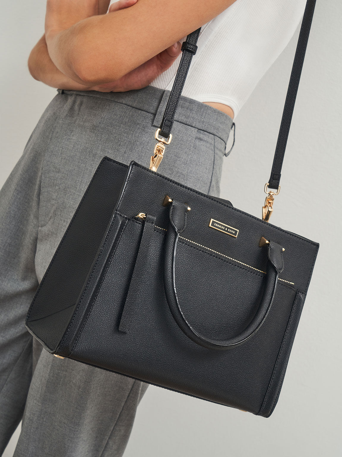 TÚI CHARLES KEITH DOUBLE HANDLE FRONT ZIP TOTE BAG 6