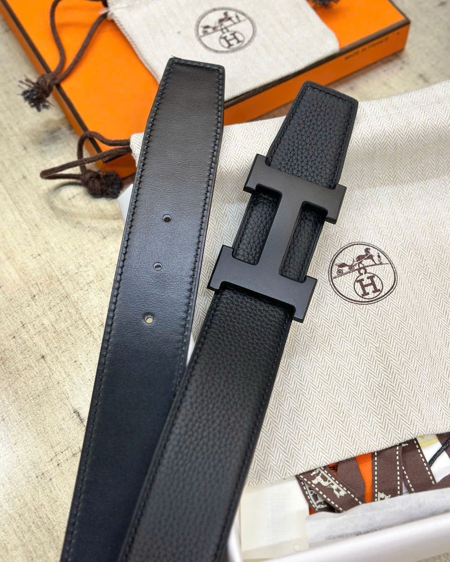 Dây nịt nam Hermes Constance Belt Buckle Reversible Leather Strap Noir 38 mm 3