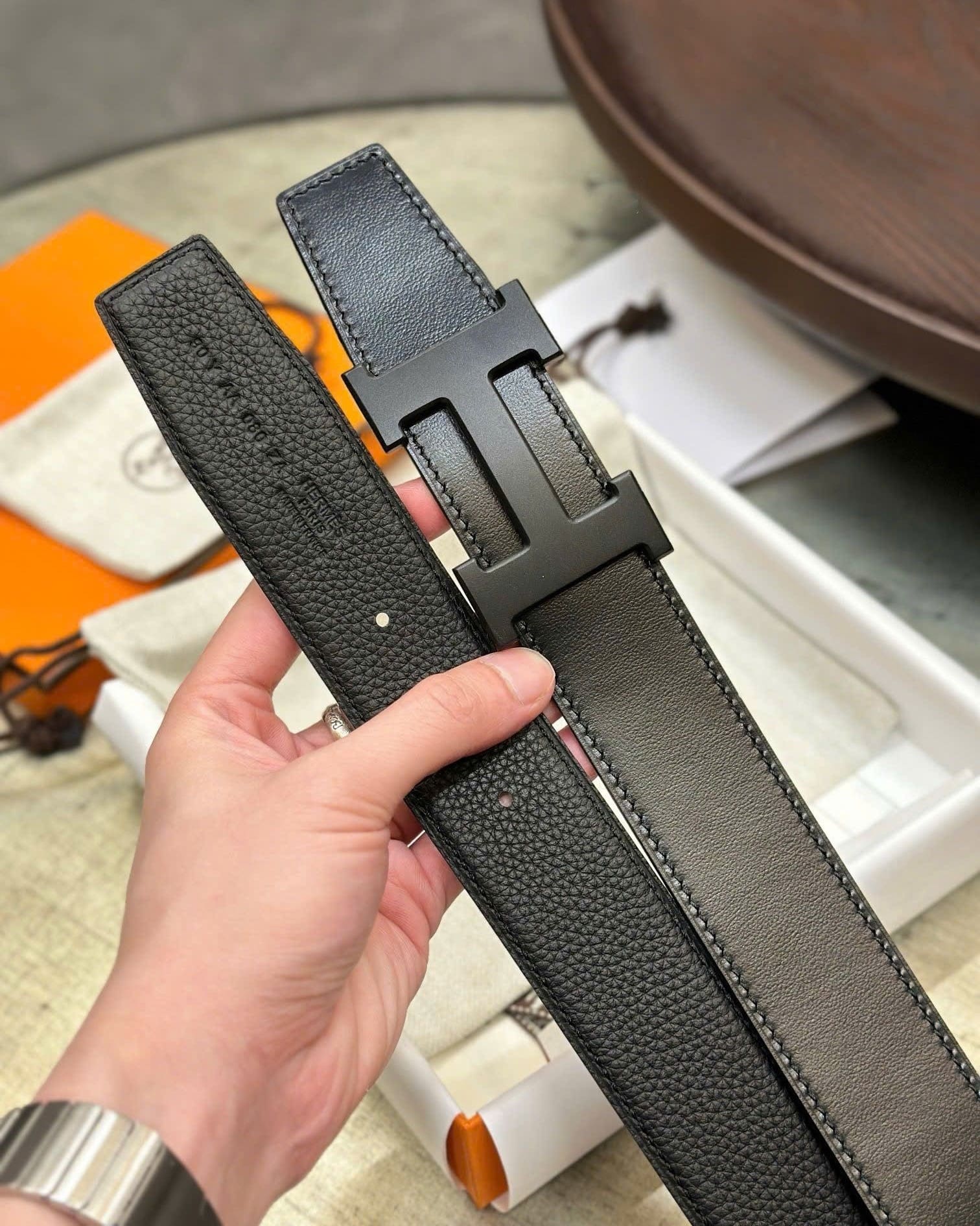 Dây nịt nam Hermes Constance Belt Buckle Reversible Leather Strap Noir 38 mm 5