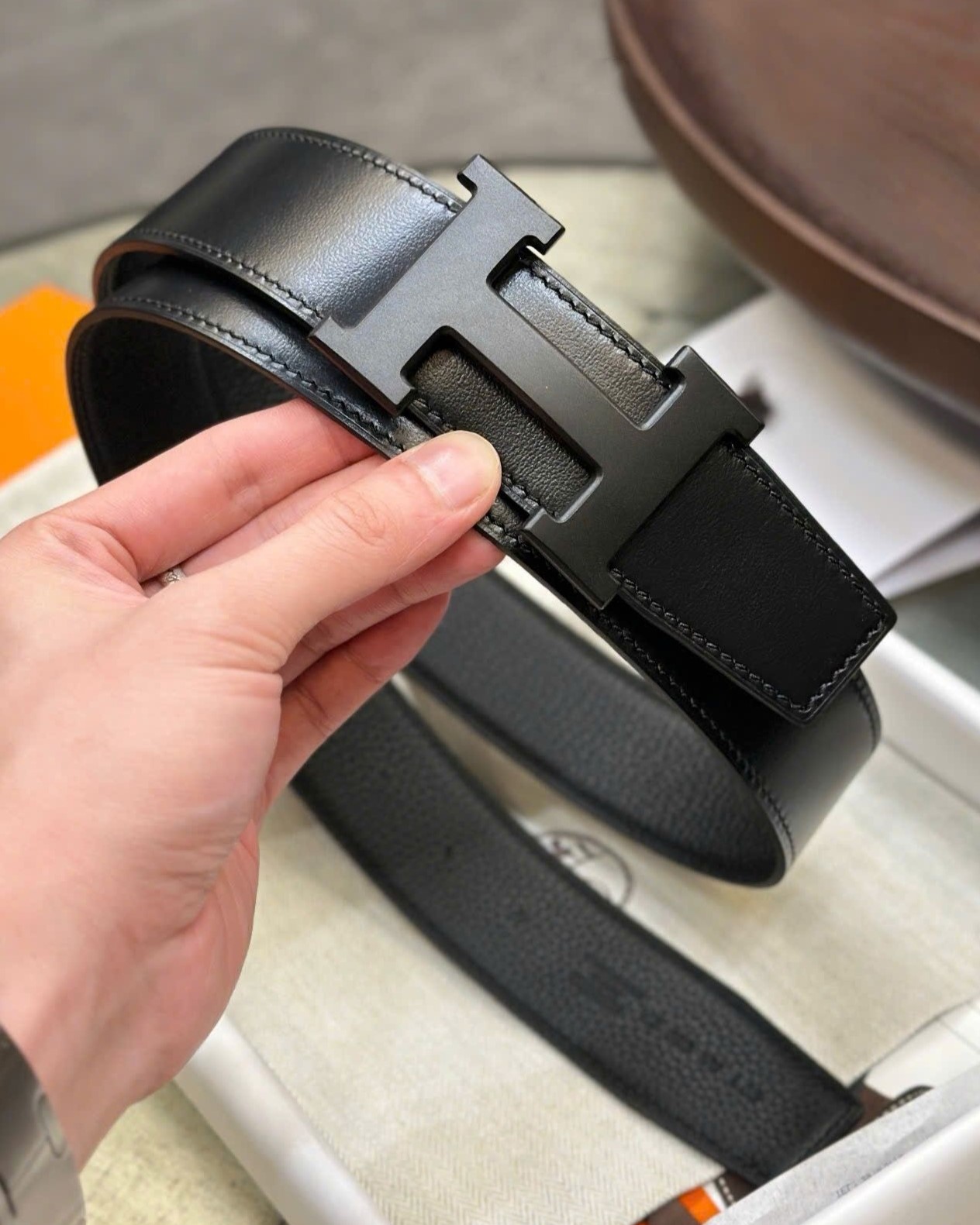 Dây nịt nam Hermes Constance Belt Buckle Reversible Leather Strap Noir 38 mm 6