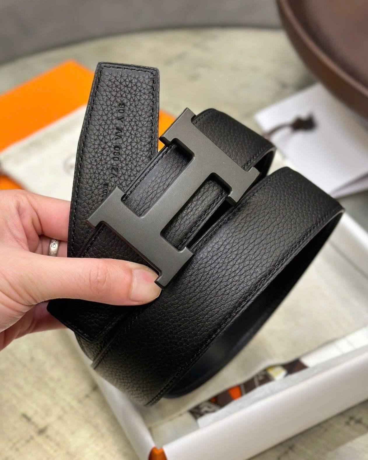 Dây nịt nam Hermes Constance Belt Buckle Reversible Leather Strap Noir 38 mm 8