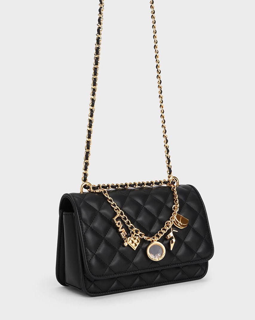 TÚI ĐEO CHÉO CHARLES AND KEITH CHARM EMBELLISHED QUILTED CLUTCH 9