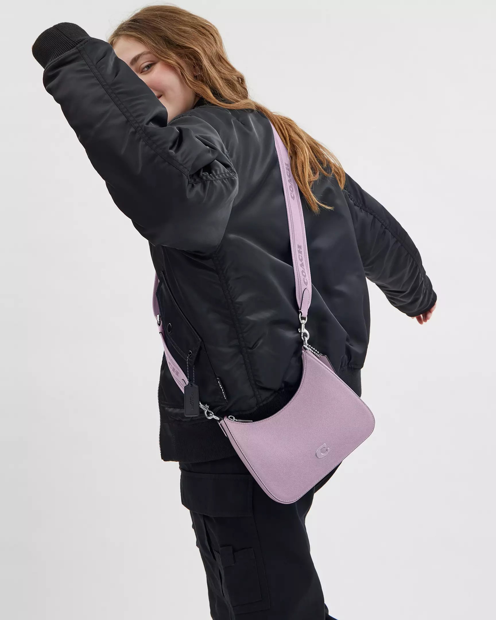 Túi xách nữ Coach Hobo Crossbody Soft Purple Crossgrain Leather With Signature Canvas CJ842 6