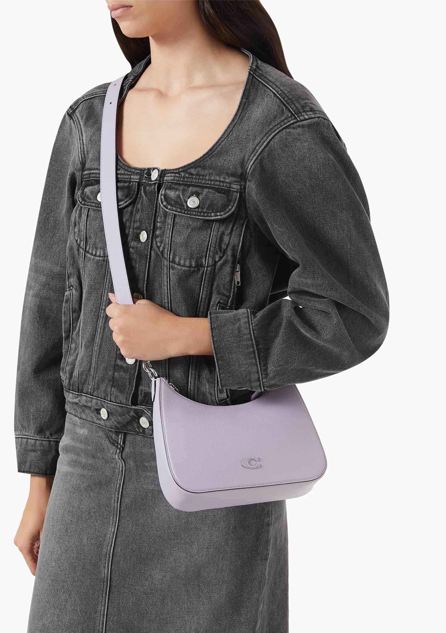 Túi xách nữ Coach Hobo Crossbody Soft Purple Crossgrain Leather With Signature Canvas CJ842 5