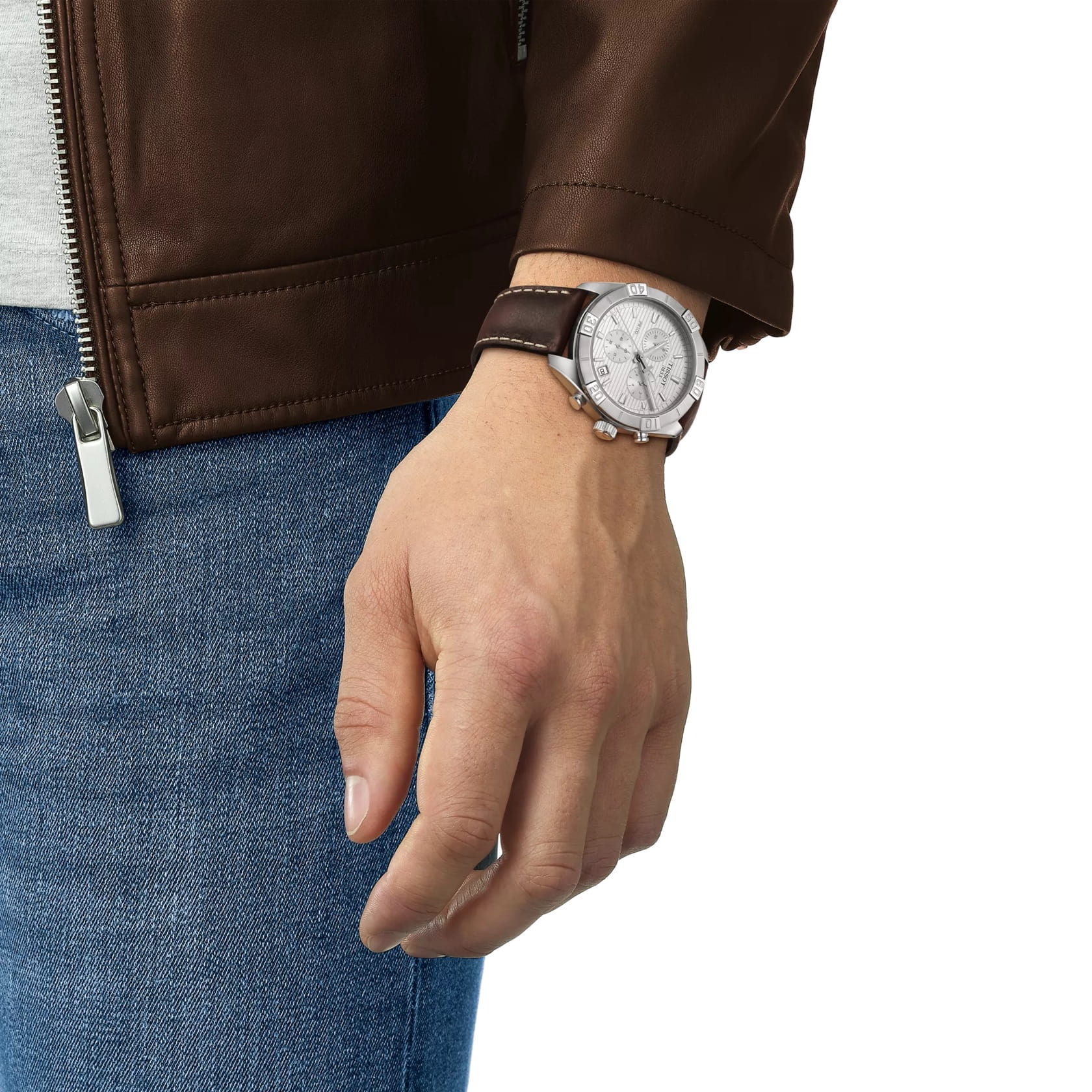 Đồng hồ nam Tissot T-Classic PR 100 Sport Gent Chronograph Silver Dial Brown Leather Strap T1016171603100 2