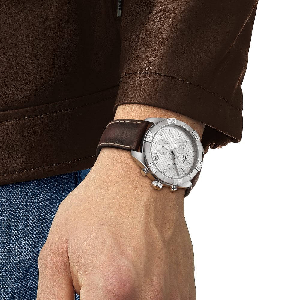 Đồng hồ nam Tissot T-Classic PR 100 Sport Gent Chronograph Silver Dial Brown Leather Strap T1016171603100 4