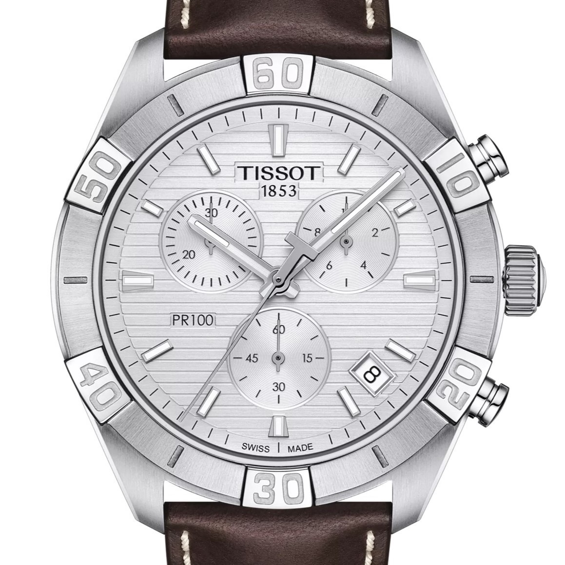 Đồng hồ nam Tissot T-Classic PR 100 Sport Gent Chronograph Silver Dial Brown Leather Strap T1016171603100 6