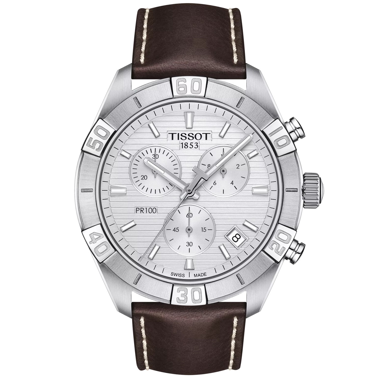 Đồng hồ nam Tissot T-Classic PR 100 Sport Gent Chronograph Silver Dial Brown Leather Strap T1016171603100 5