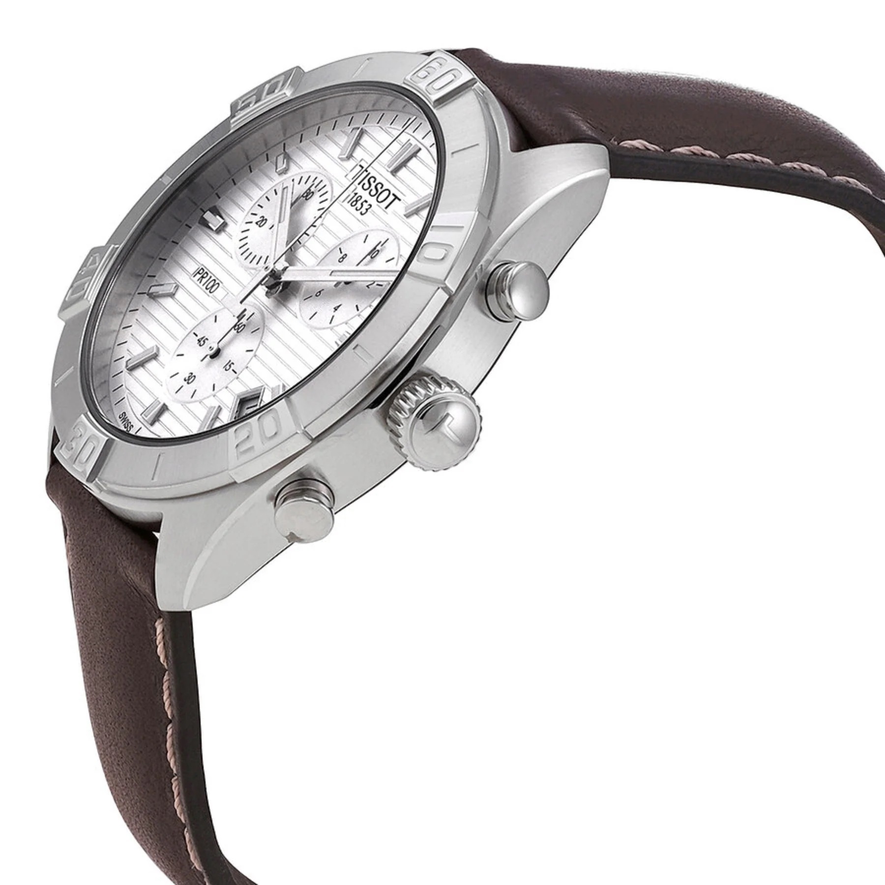 Đồng hồ nam Tissot T-Classic PR 100 Sport Gent Chronograph Silver Dial Brown Leather Strap T1016171603100 11