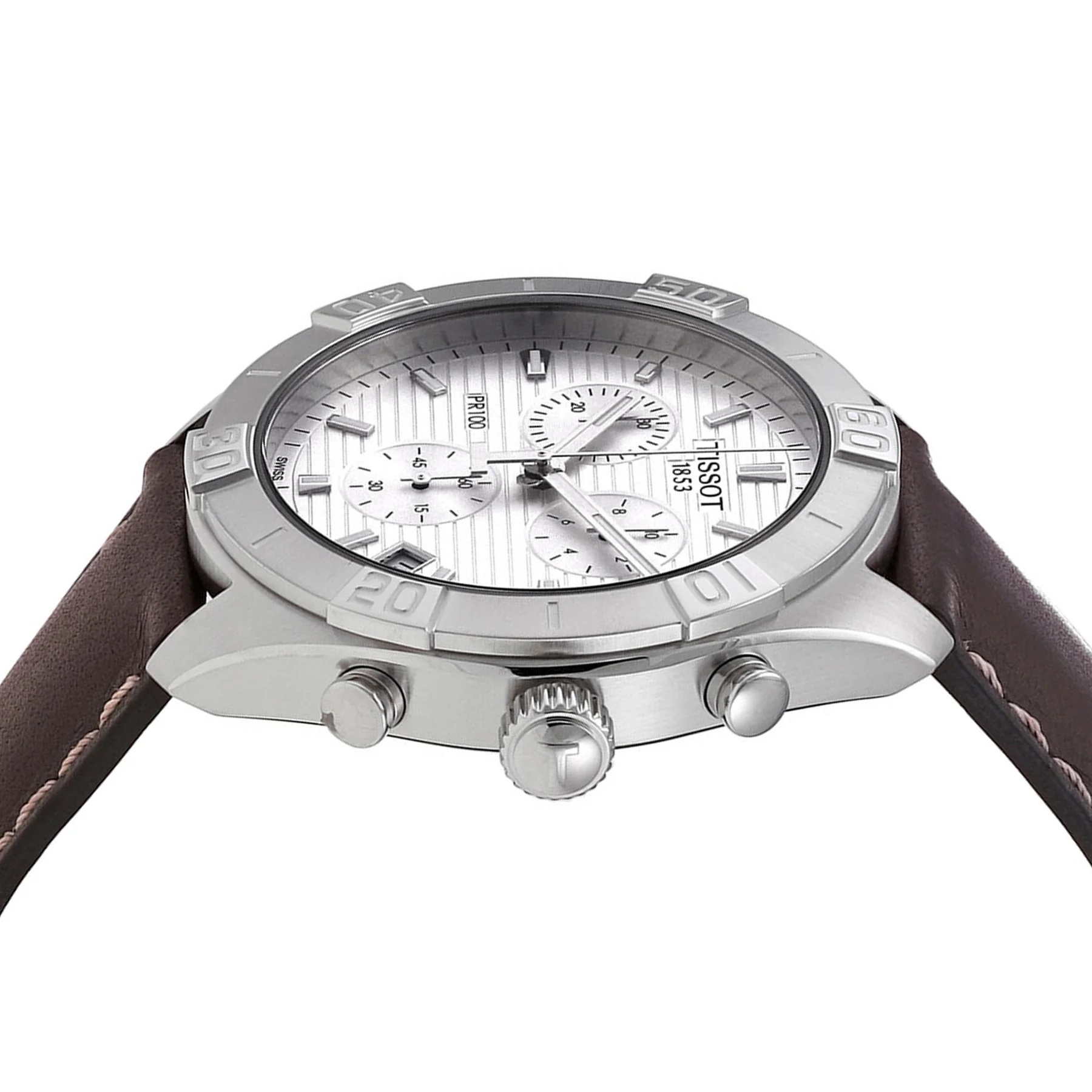Đồng hồ nam Tissot T-Classic PR 100 Sport Gent Chronograph Silver Dial Brown Leather Strap T1016171603100 15