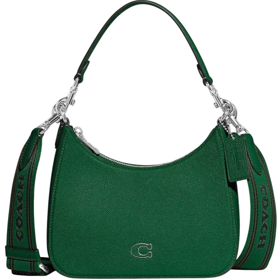Túi Coach Hobo Crossbody Green Crossgrain Leather With Signature Canvas CJ842 4