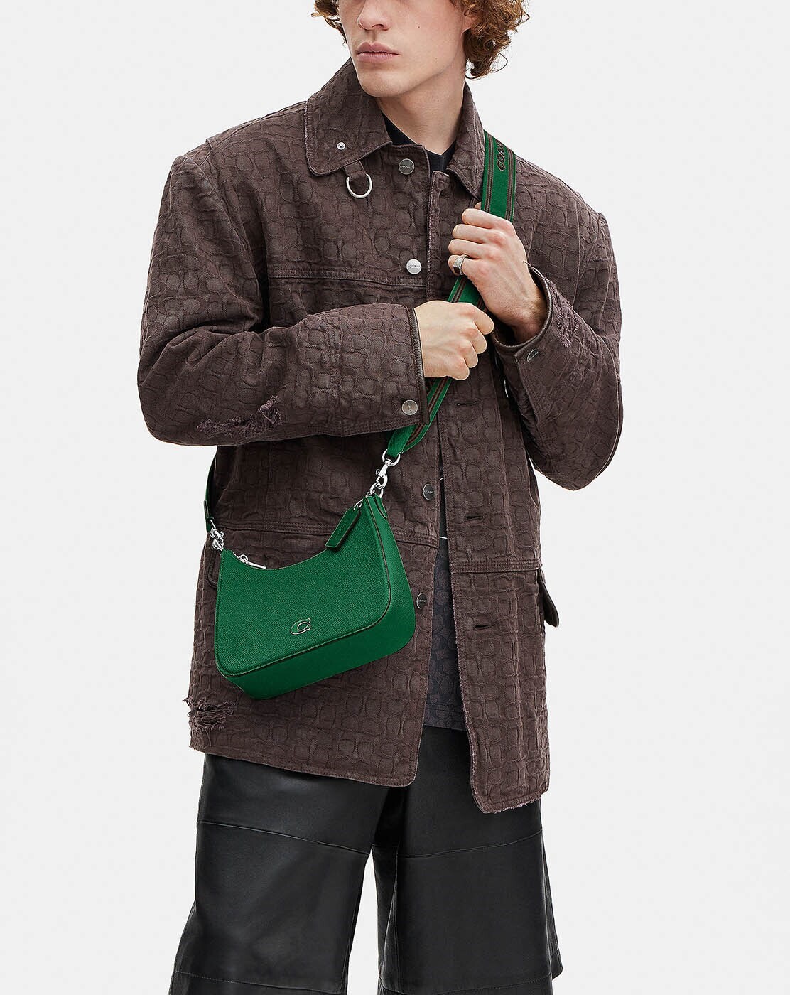 Túi Coach Hobo Crossbody Green Crossgrain Leather With Signature Canvas CJ842 10