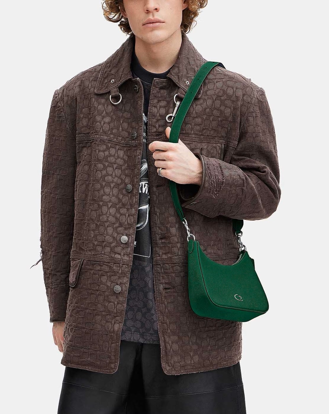 Túi Coach Hobo Crossbody Green Crossgrain Leather With Signature Canvas CJ842 11