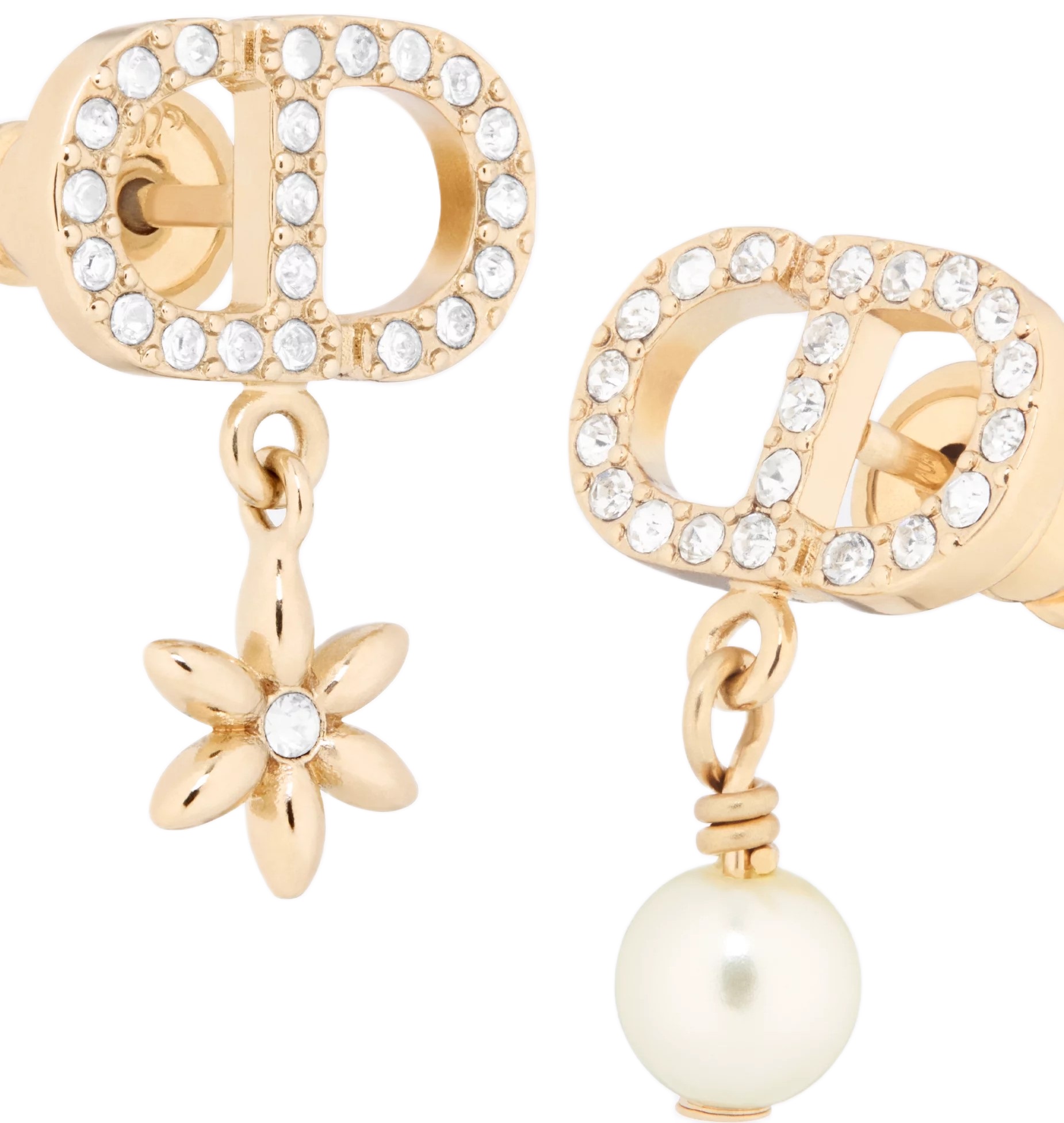 Bông tai Dior Petit CD Daisy Earrings Pale Gold-Finish Metal White Resin Pearl 6