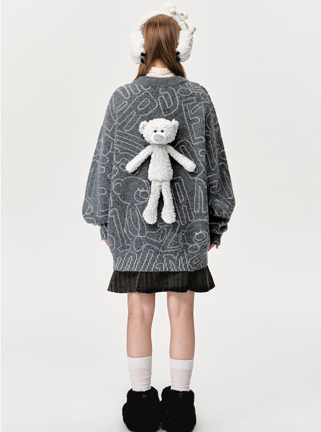 Áo gấu 13DE Marzo Bear Logo Sketch Jumper Grey 12