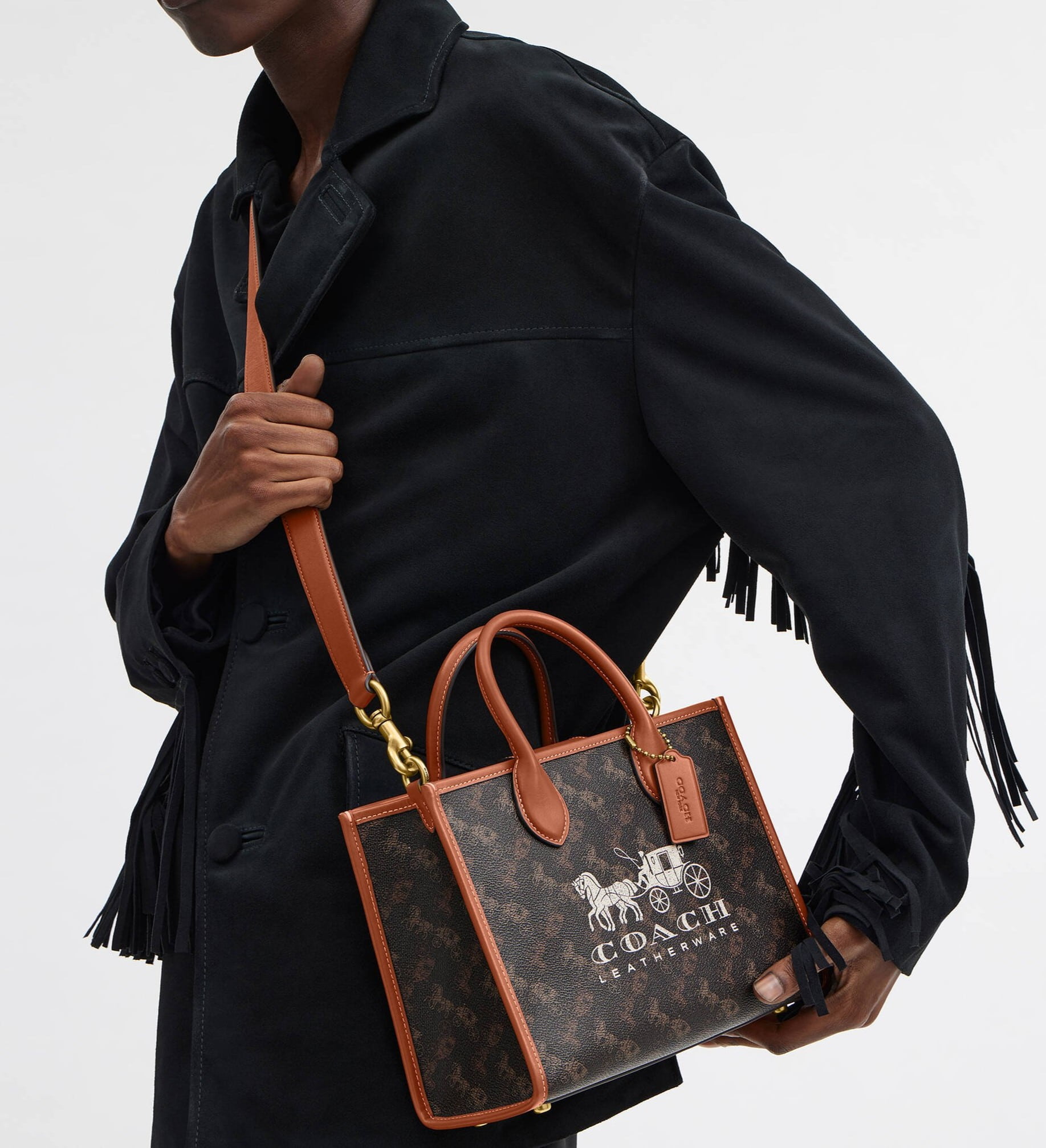Túi Coach nữ Ace Tote 26 With Horse And Carriage Print Dark Brown CR680 3