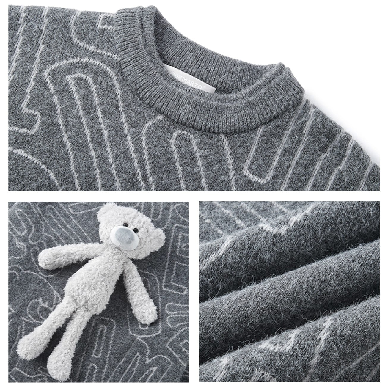 Áo gấu 13DE Marzo Bear Logo Sketch Jumper Grey 7