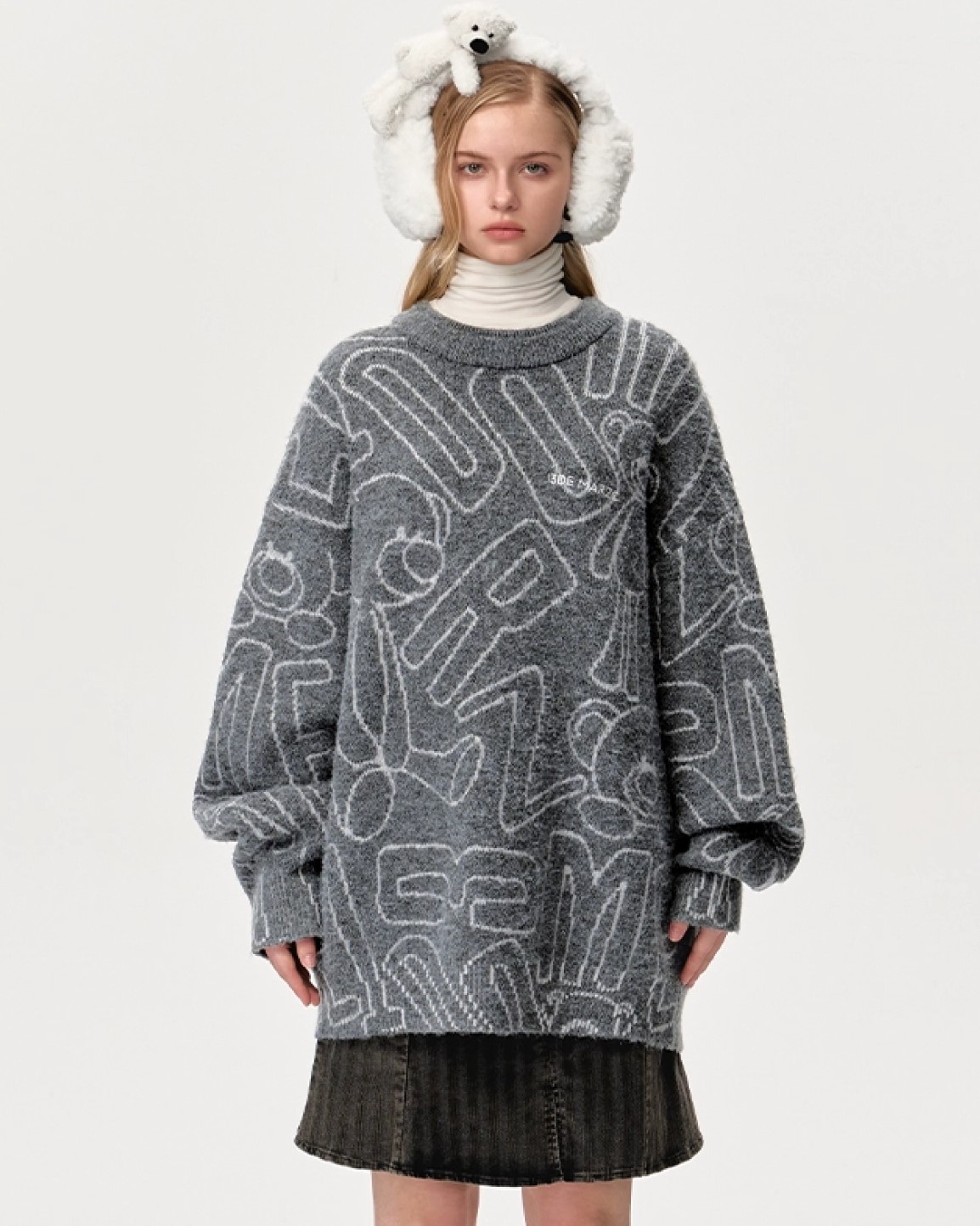 Áo gấu 13DE Marzo Bear Logo Sketch Jumper Grey 10