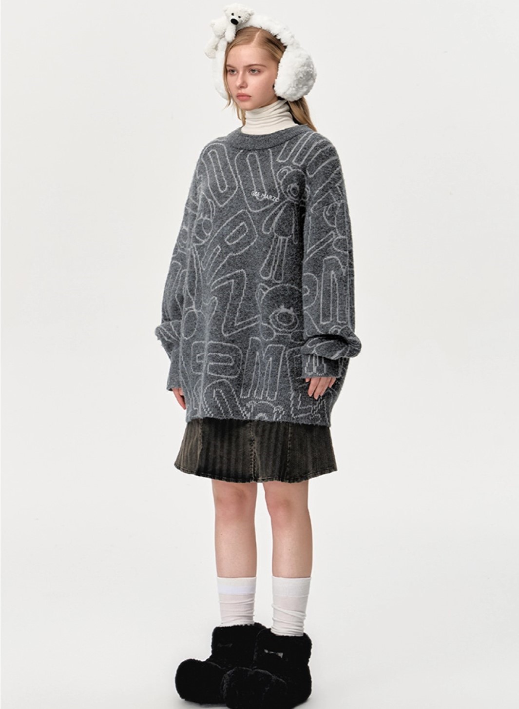 Áo gấu 13DE Marzo Bear Logo Sketch Jumper Grey 8