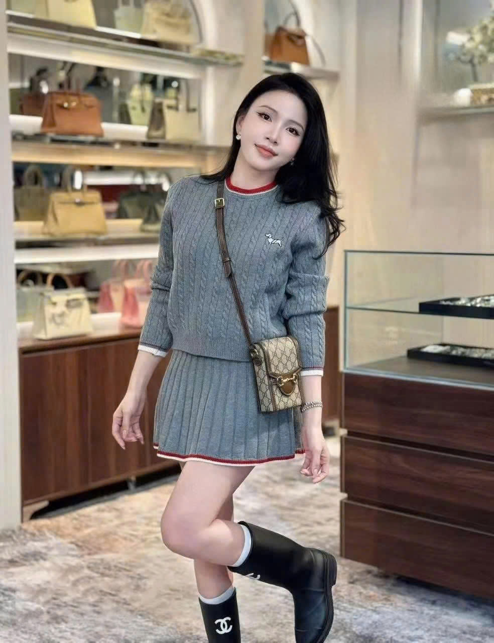 Set áo váy len xám vàng kem Thom Browne 6
