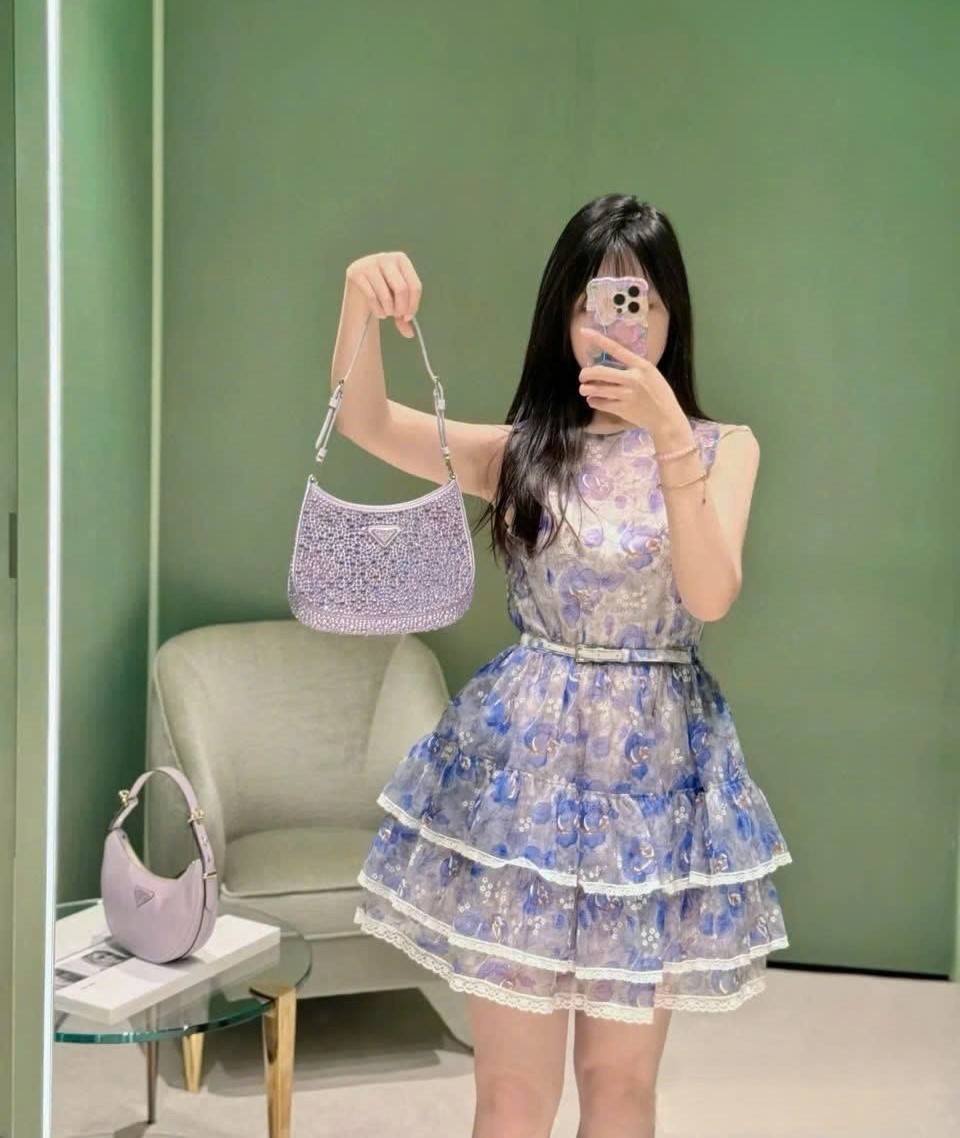Đầm Prada Floral Ruffle-Trim Woven Mini Dress 6