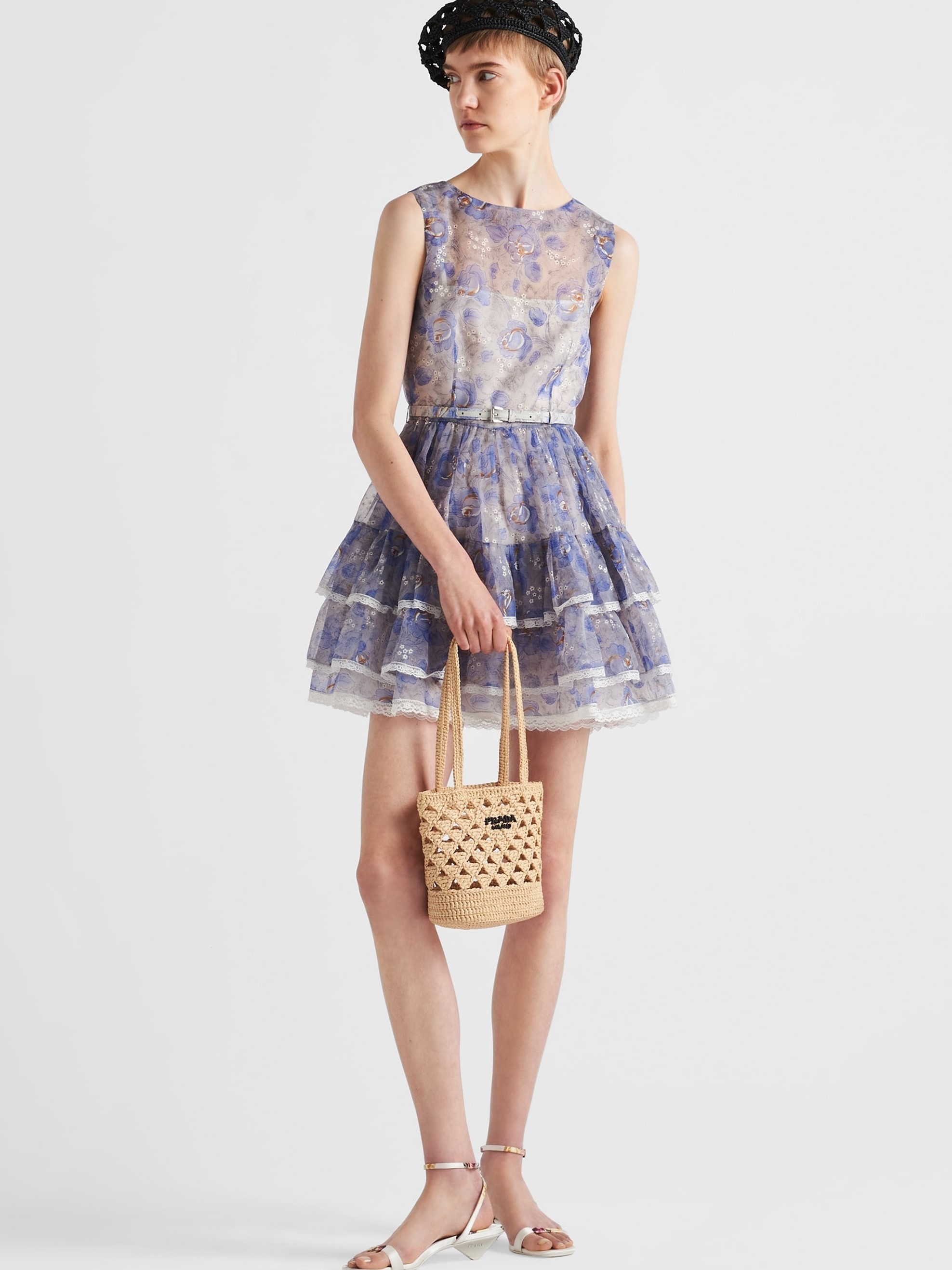 Đầm Prada Floral Ruffle-Trim Woven Mini Dress 7