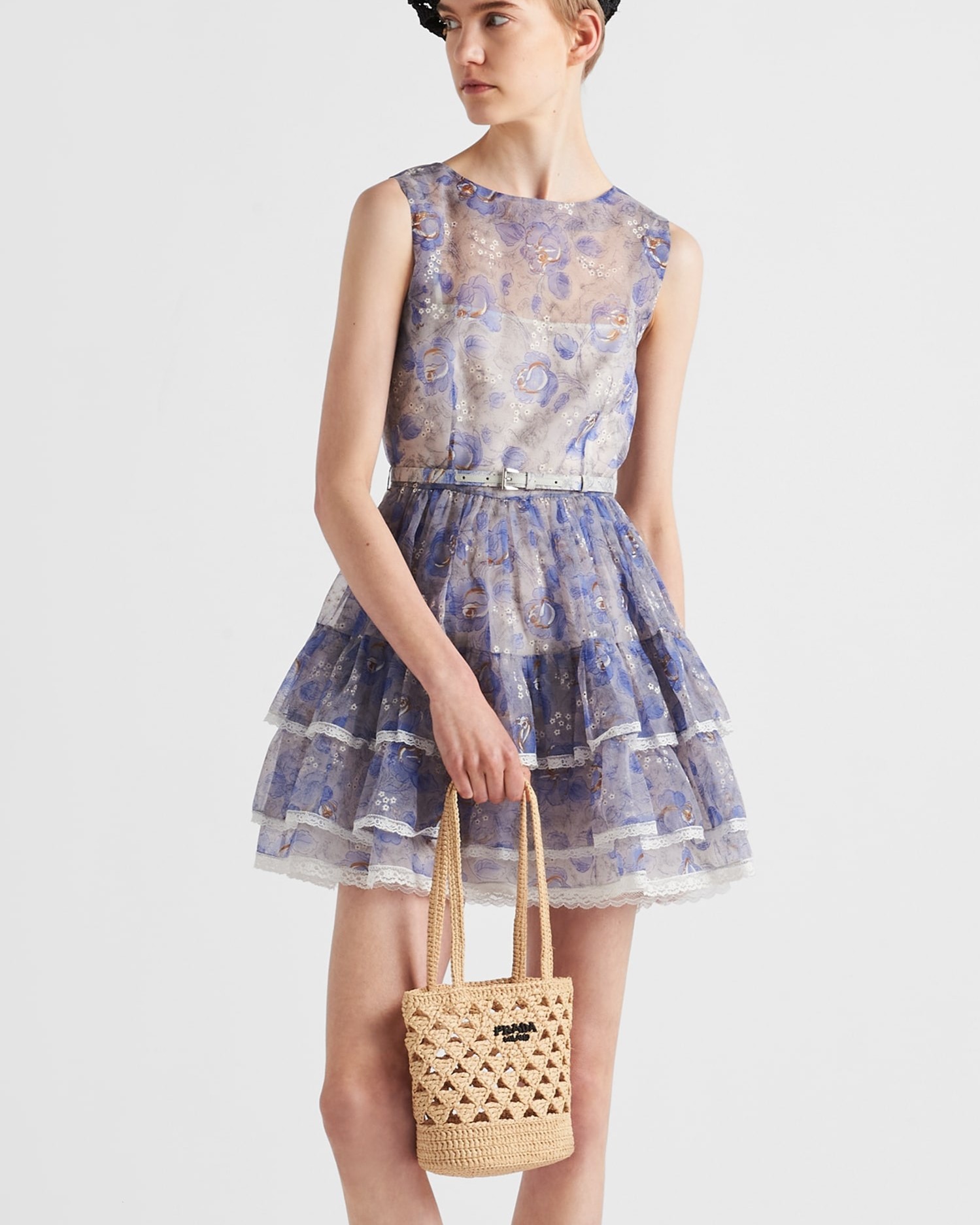 Đầm Prada Floral Ruffle-Trim Woven Mini Dress 8