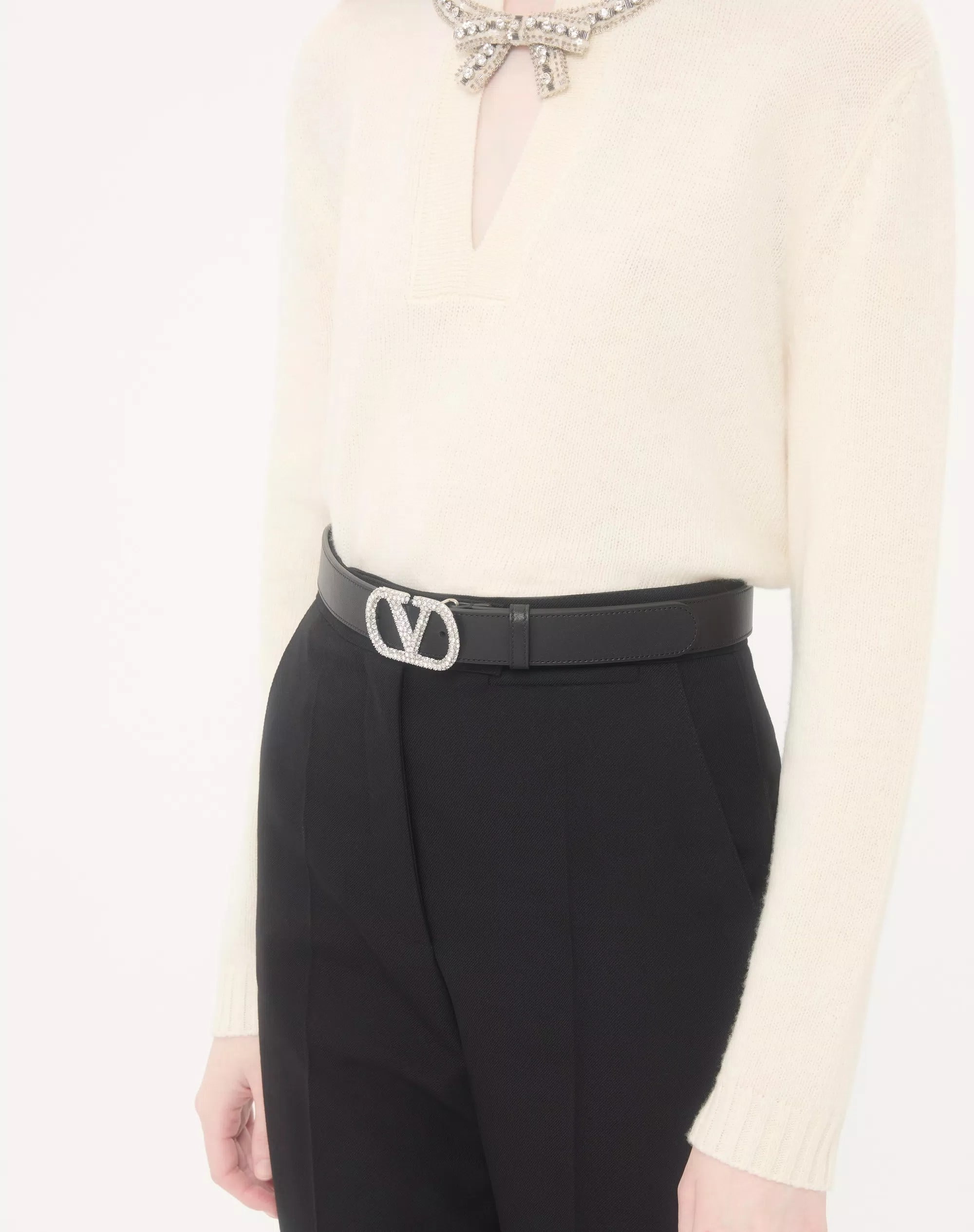 Thắt lưng Valentino Garavani VLogo Crystal-embellished Leather Belt 4