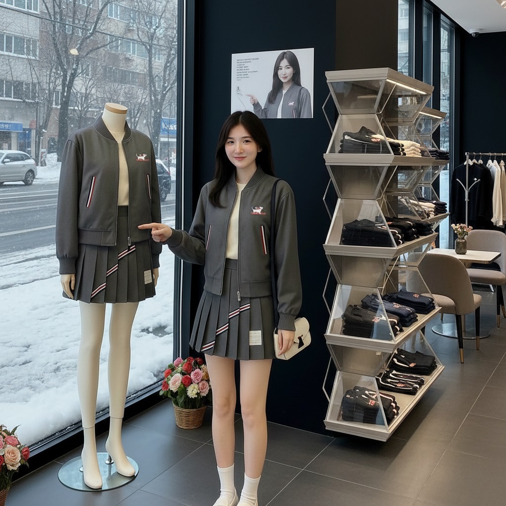 Set áo khoác váy ngắn xếp ly họa tiết chó Thom Browne 7