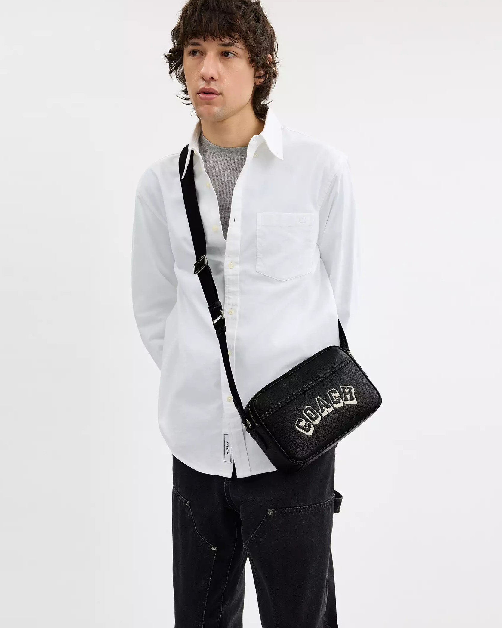 Túi Coach Nam Graham Crossbody Bag Varsity Motif Black Chalk CAJ64 3