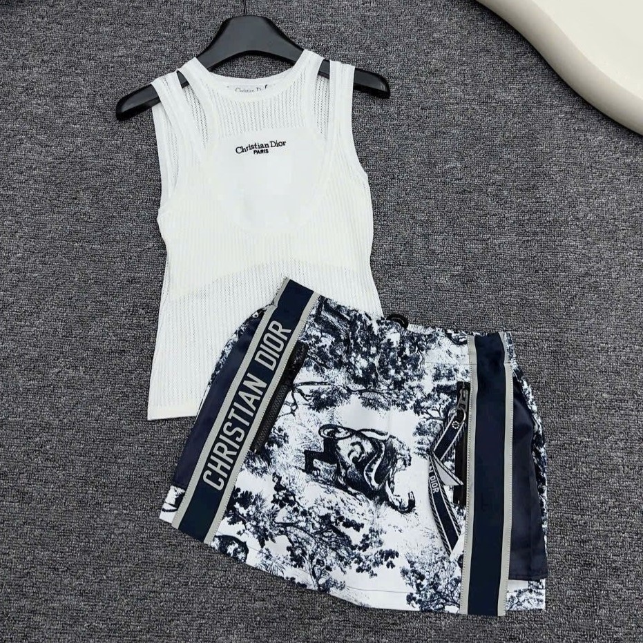 Set áo thun ba lỗ nữ váy ngắn họa tiết Dior 7