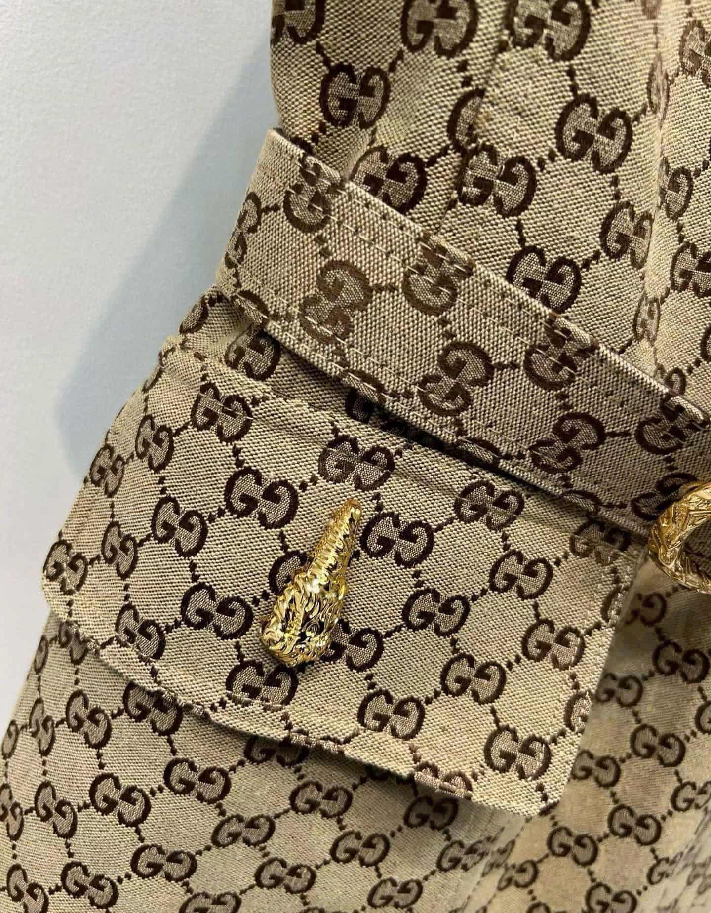 Áo đầm nữ nâu Gucci họa tiết hãng kèm thắt lưng 5