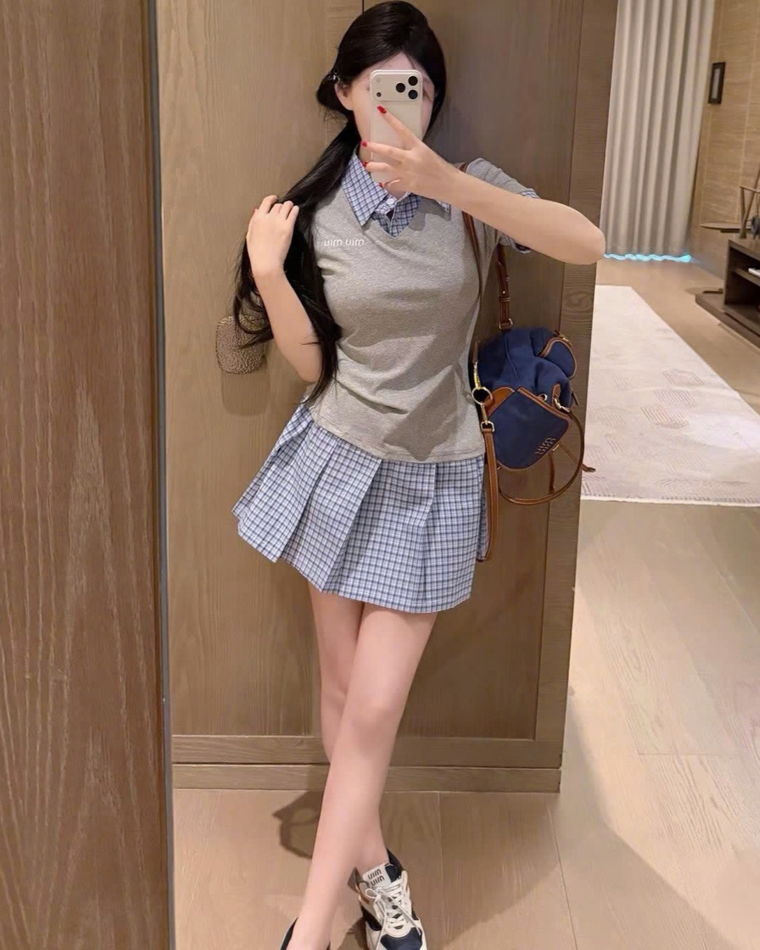 Áo đầm nữ phối cổ sơ mi Miu Miu 1