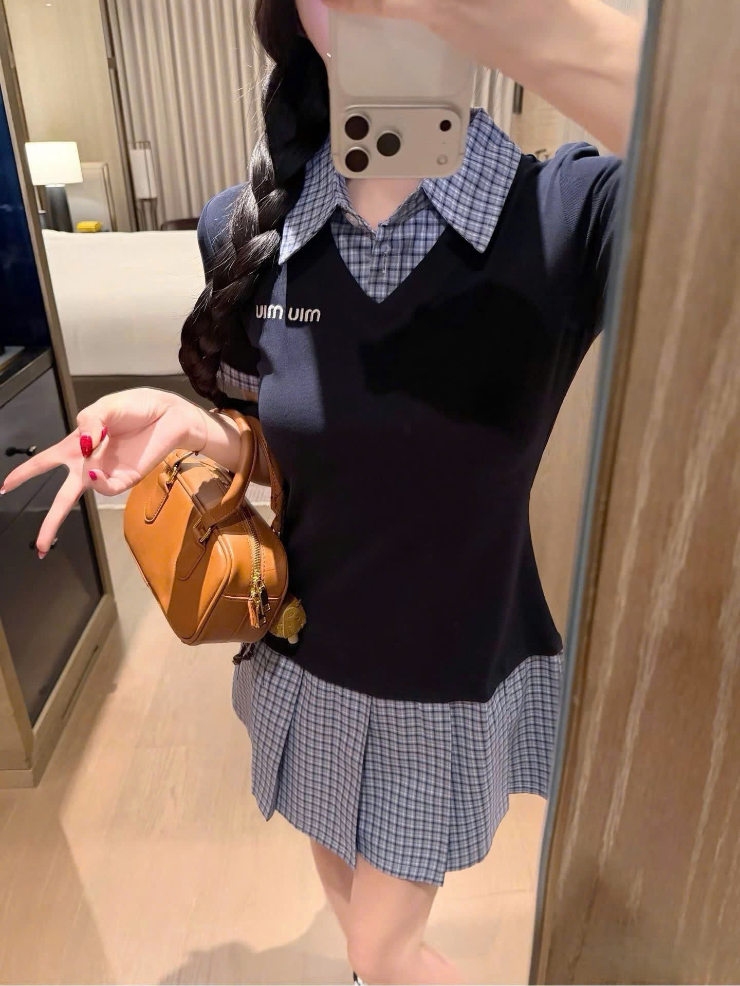 Áo đầm nữ phối cổ sơ mi Miu Miu 10